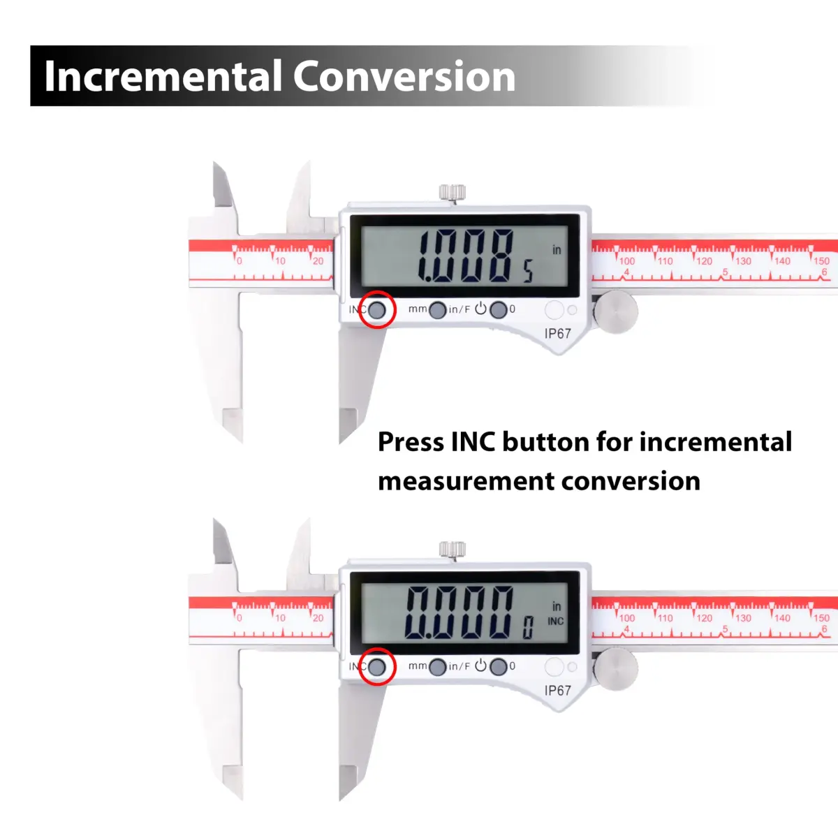 VINCA DIPA-0605 Digital Caliper 150mm (6 Inch) | IP67 Stainless Steel with Large LCD - view 4