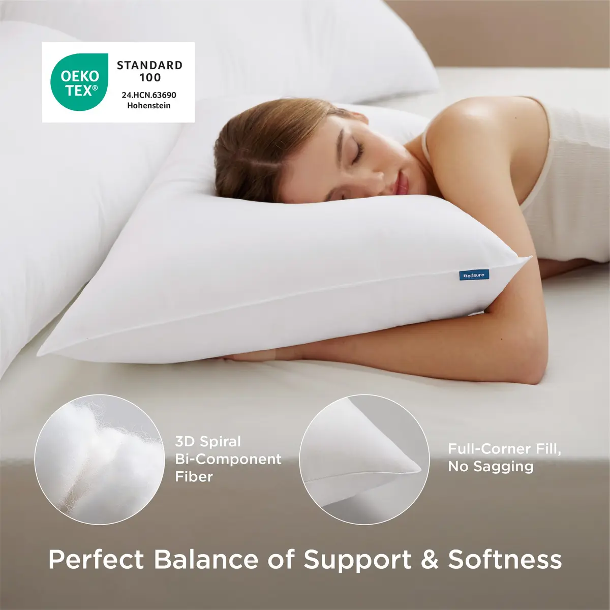 Bedsure Queen Size Pillow Set of 4 | Plush, OEKO-TEX Certified, 19" x 28" | Cloud-Like Comfort - view 2