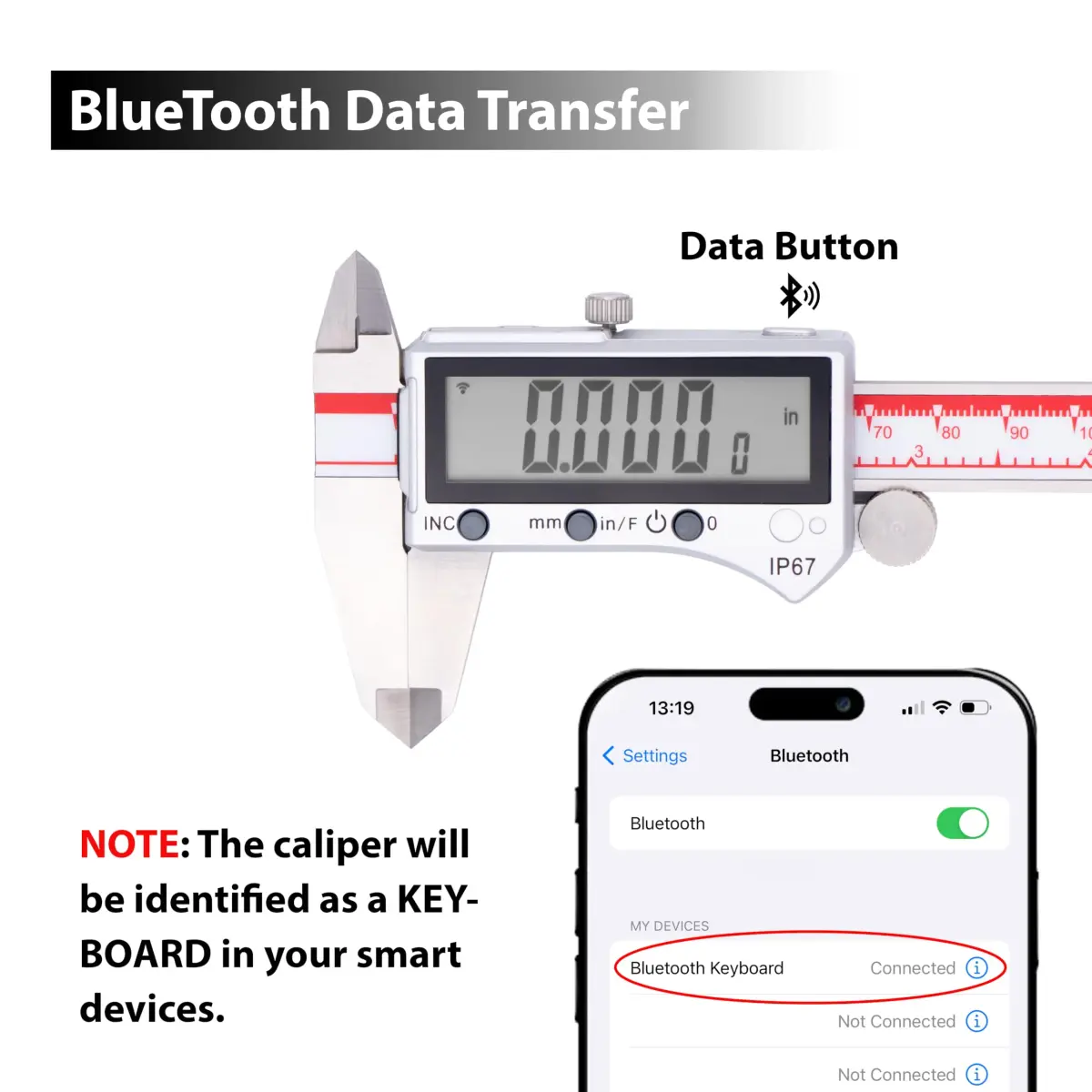 VINCA DIPA-0605B Bluetooth Digital Caliper 150mm (6 Inch) | IP67 Waterproof & Dustproof - view 5