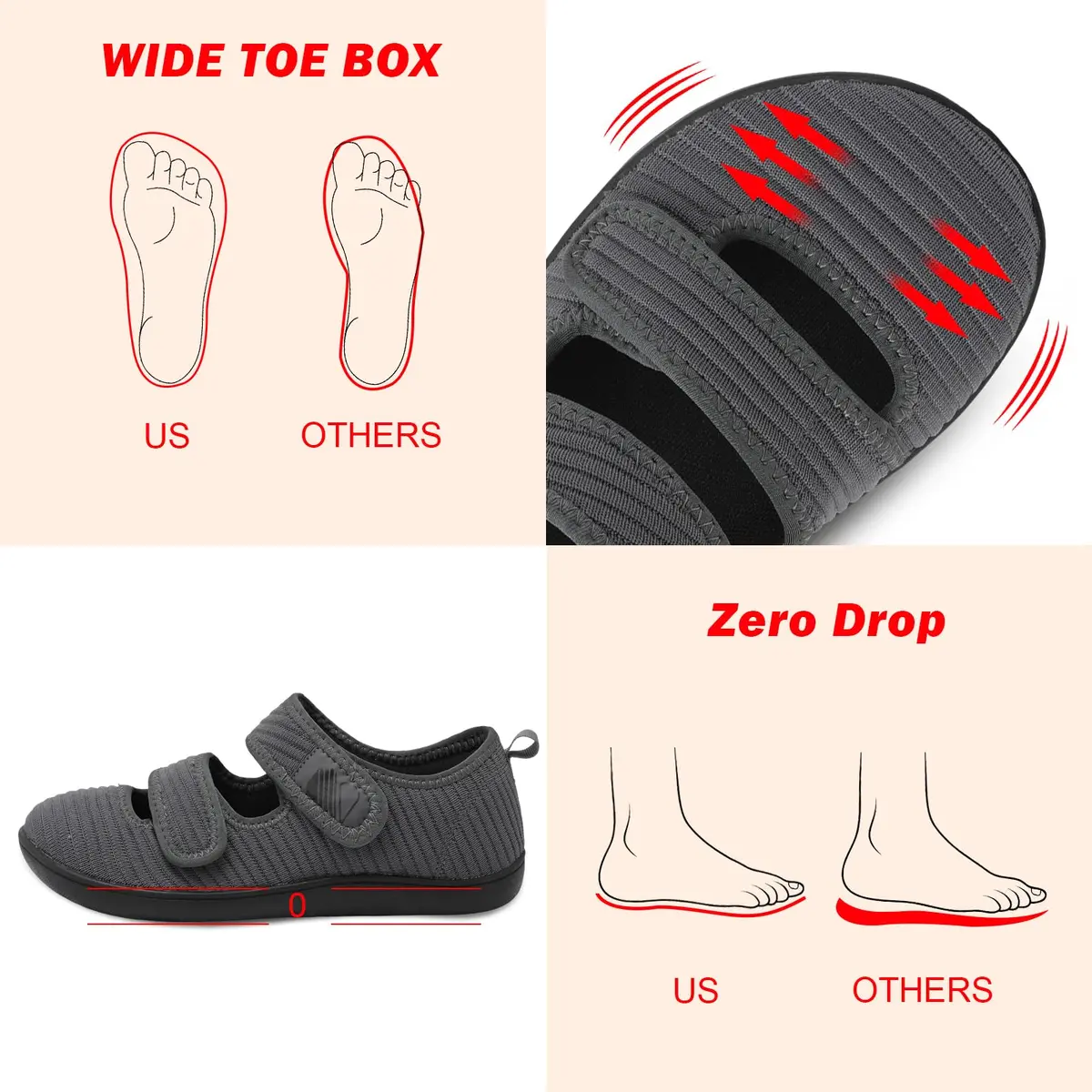 Besroad Women’s Wide Toe Box Walking Shoes Adjustable Diabetic Sneakers 8 Wide Dark Grey | Indoor Outdoor Comfort - view 4
