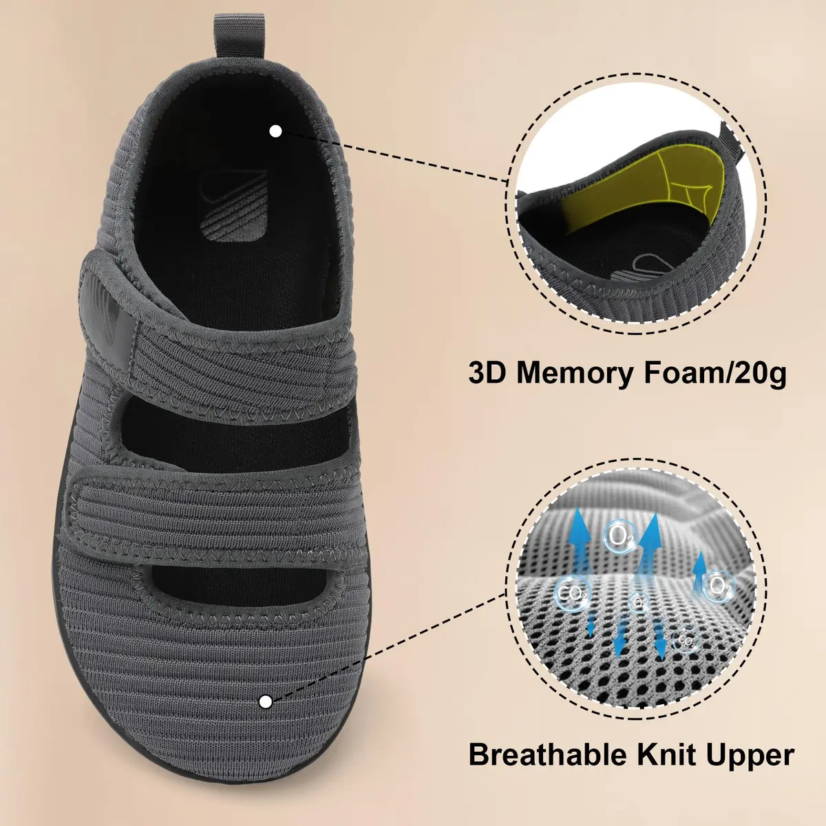 Besroad Women’s Wide Toe Box Walking Shoes Adjustable Diabetic Sneakers 8 Wide Dark Grey | Indoor Outdoor Comfort - view 5