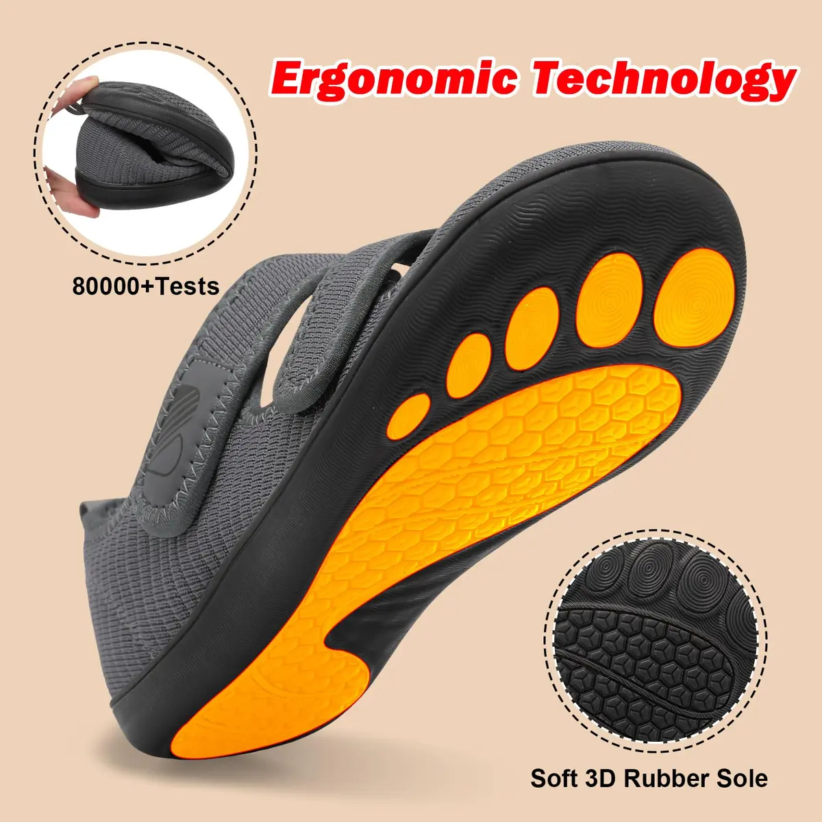Besroad Women’s Wide Toe Box Walking Shoes Adjustable Diabetic Sneakers 8 Wide Dark Grey | Indoor Outdoor Comfort - view 6