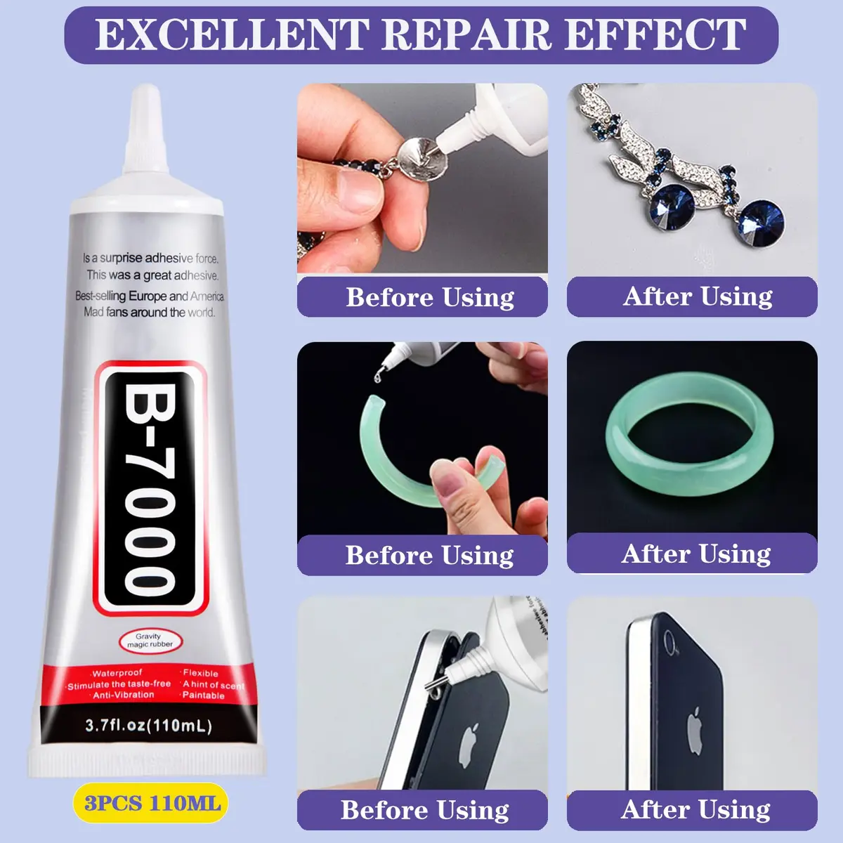 FITTDYHE B7000 Clear Adhesive Glue 330ml (2x110ml) | Multipurpose Gel for Jewelry, Crafts, Phone Repair - view 5