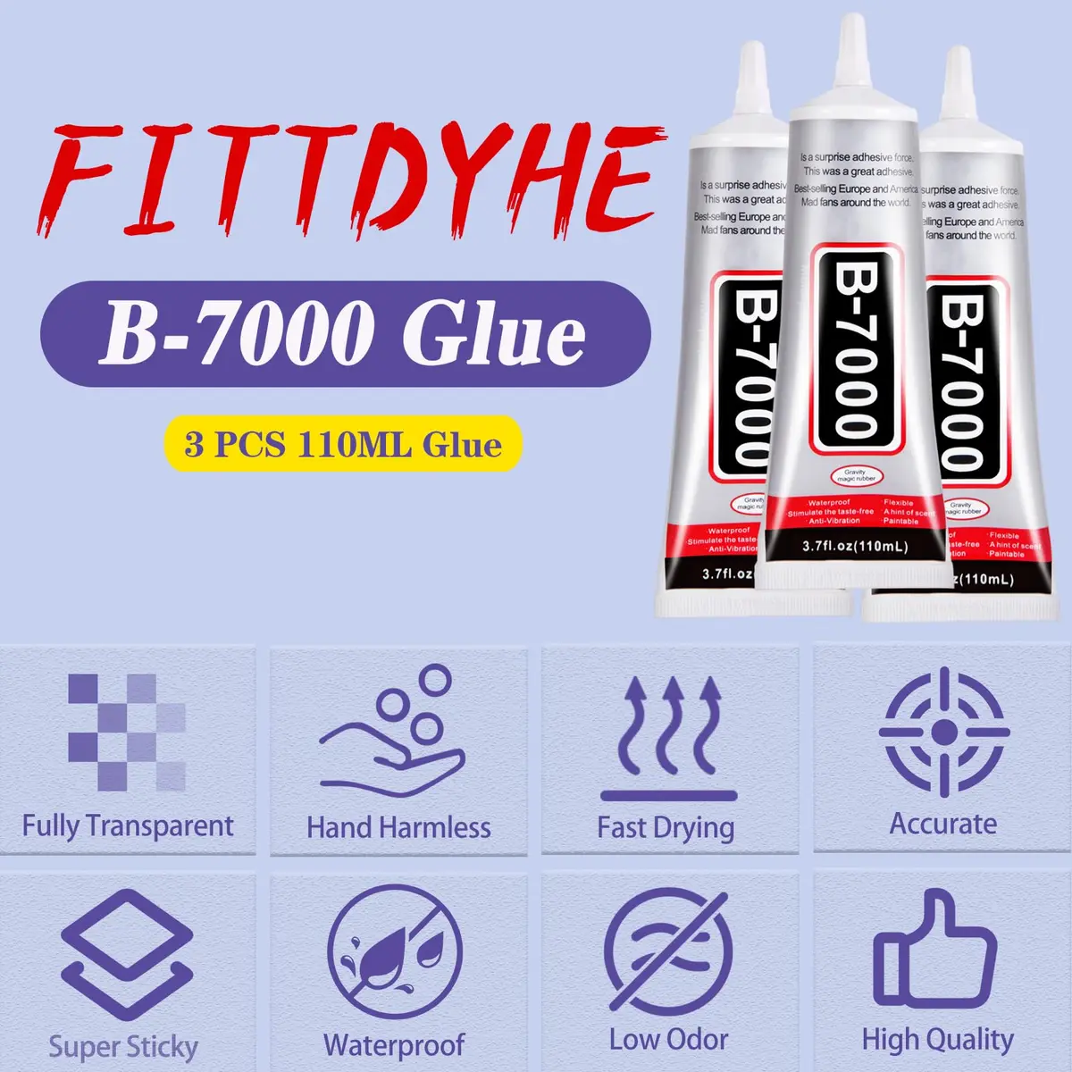 FITTDYHE B7000 Clear Adhesive Glue 330ml (2x110ml) | Multipurpose Gel for Jewelry, Crafts, Phone Repair - view 6