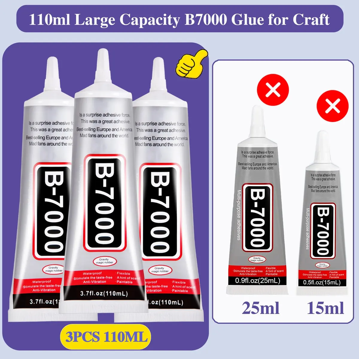 FITTDYHE B7000 Clear Adhesive Glue 330ml (2x110ml) | Multipurpose Gel for Jewelry, Crafts, Phone Repair - view 2
