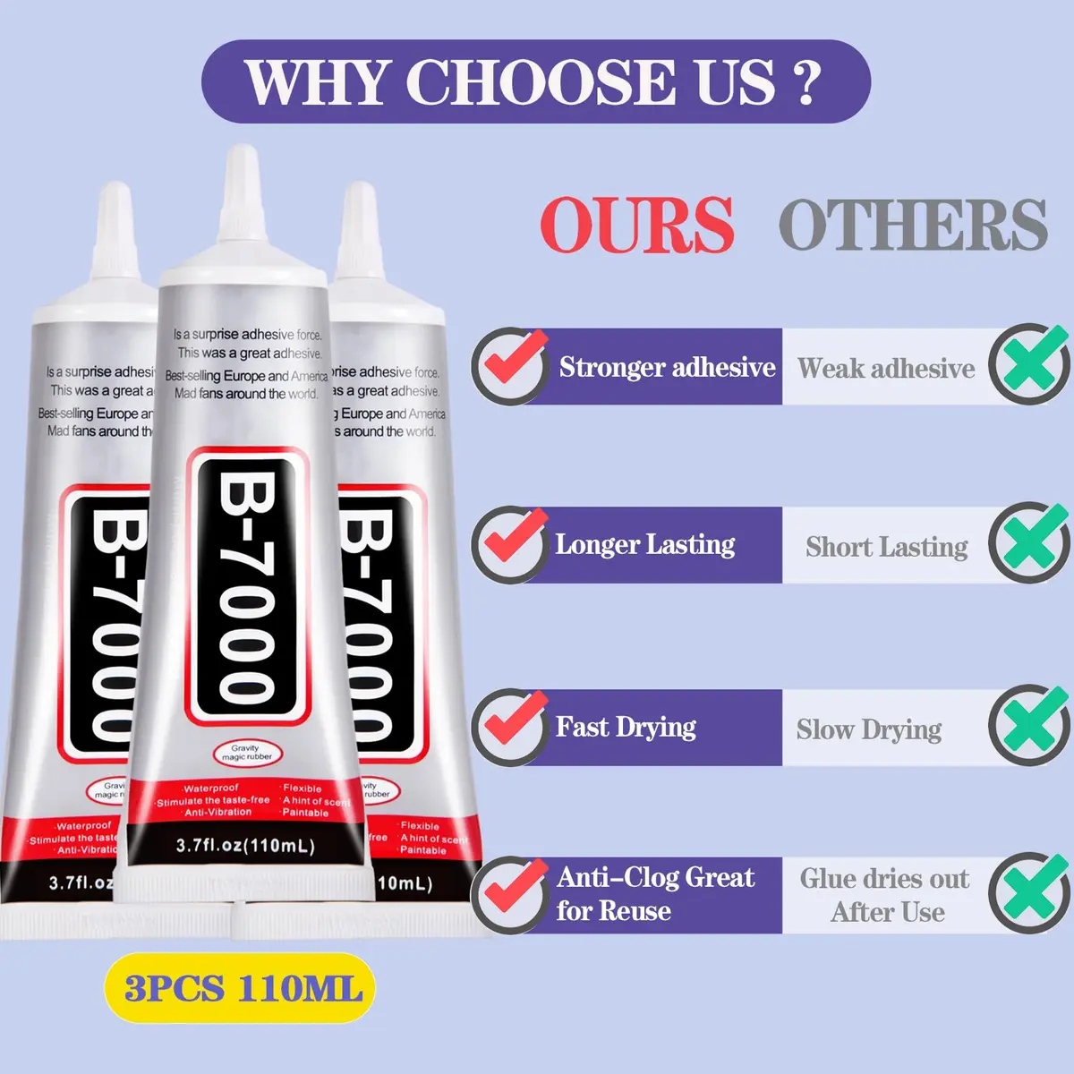 FITTDYHE B7000 Clear Adhesive Glue 330ml (2x110ml) | Multipurpose Gel for Jewelry, Crafts, Phone Repair - view 3