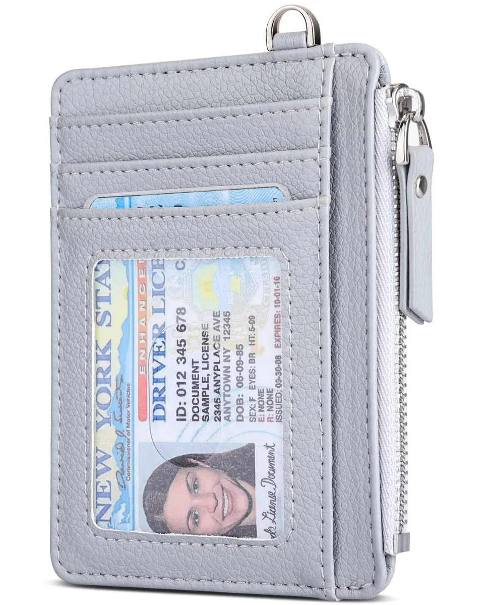 Teskyer Slim RFID Wallet for Women, Grey | Compact Card Holder with Zip Pocket - main product image