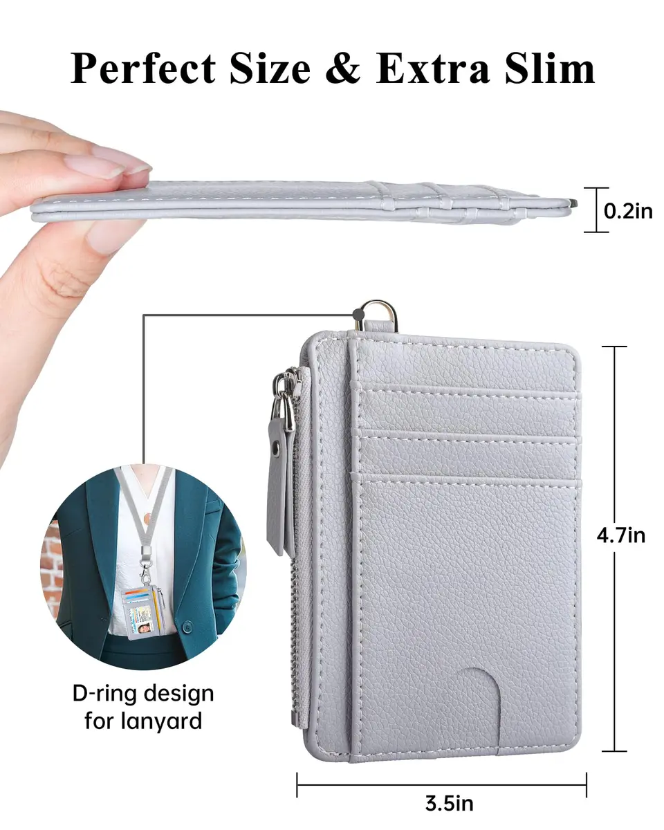 Teskyer Slim RFID Wallet for Women, Grey | Compact Card Holder with Zip Pocket - view 5