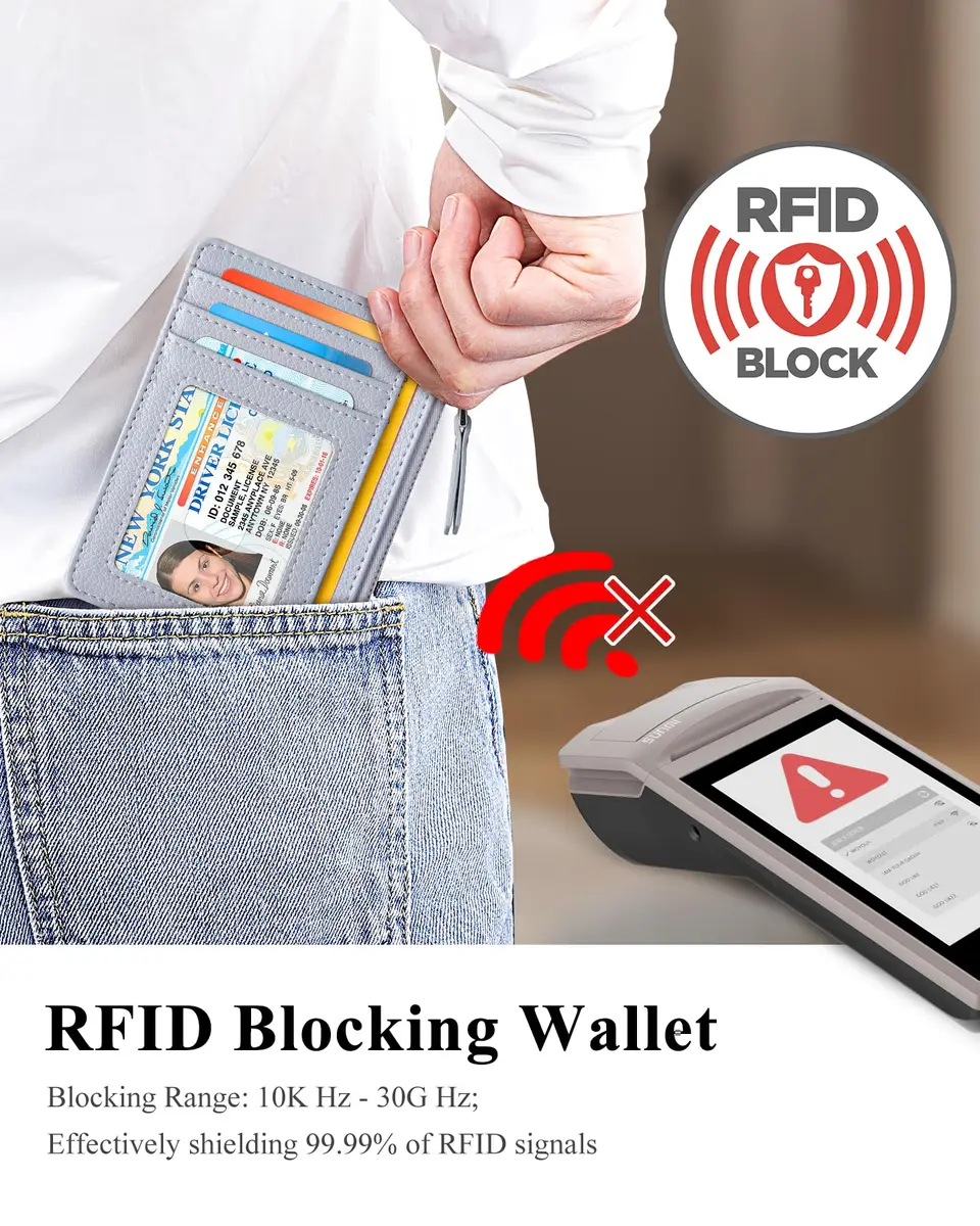 Teskyer Slim RFID Wallet for Women, Grey | Compact Card Holder with Zip Pocket - view 6
