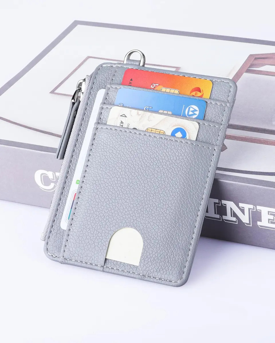 Teskyer Slim RFID Wallet for Women, Grey | Compact Card Holder with Zip Pocket - view 2