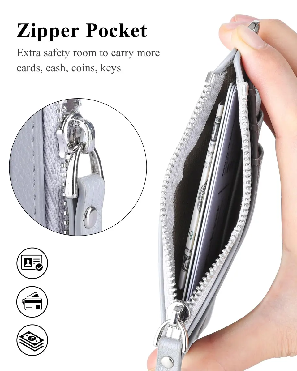 Teskyer Slim RFID Wallet for Women, Grey | Compact Card Holder with Zip Pocket - view 3