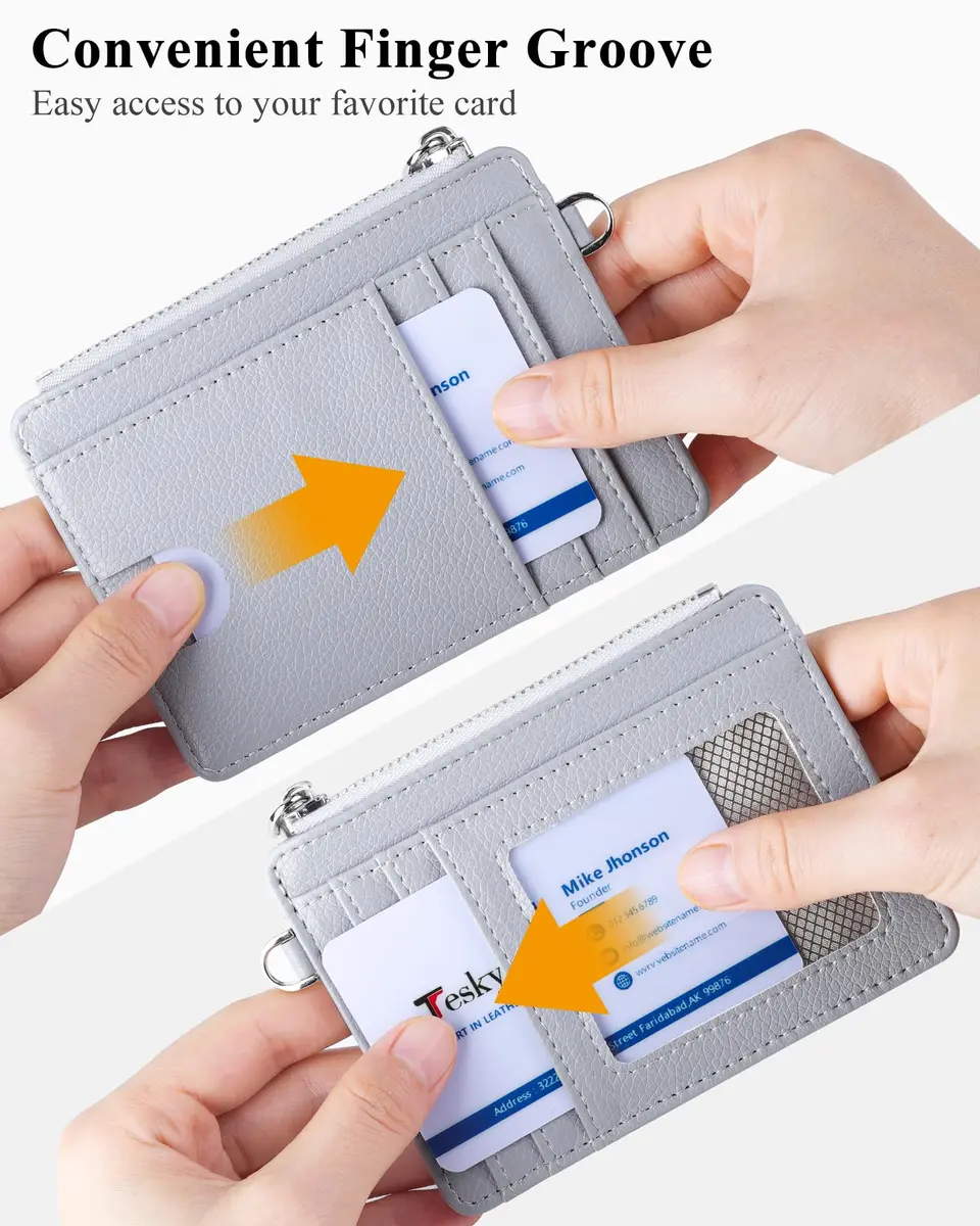Teskyer Slim RFID Wallet for Women, Grey | Compact Card Holder with Zip Pocket - view 4
