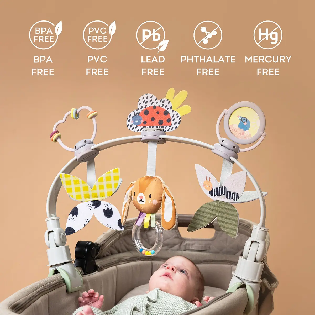 Taf Toys Baby Stroller Arch Toy, 6 Sensory Activities, Adjustable, Fits Car Seat & Bouncer, 0-18 Months | Developmental Play - view 8
