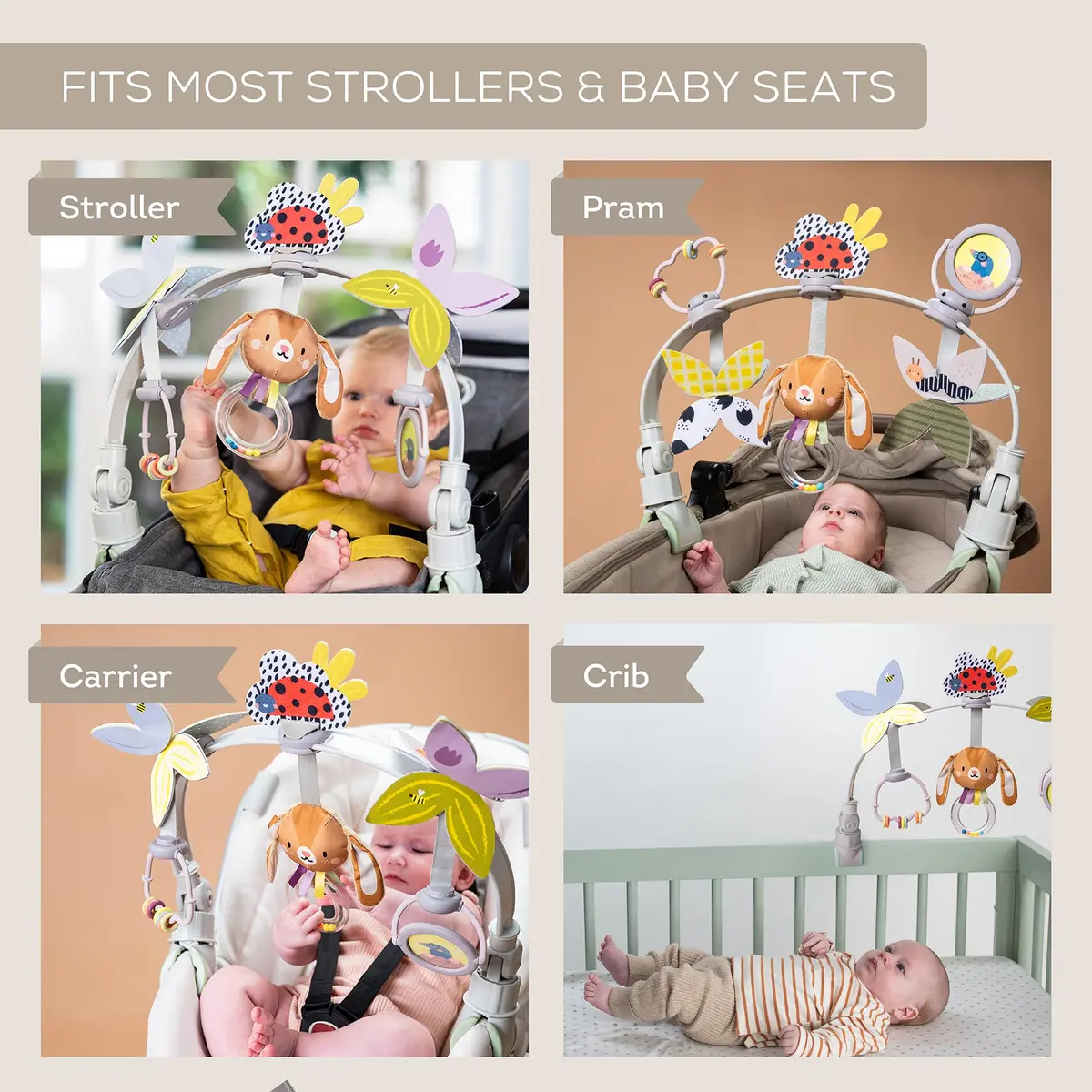 Taf Toys Baby Stroller Arch Toy, 6 Sensory Activities, Adjustable, Fits Car Seat & Bouncer, 0-18 Months | Developmental Play - view 3