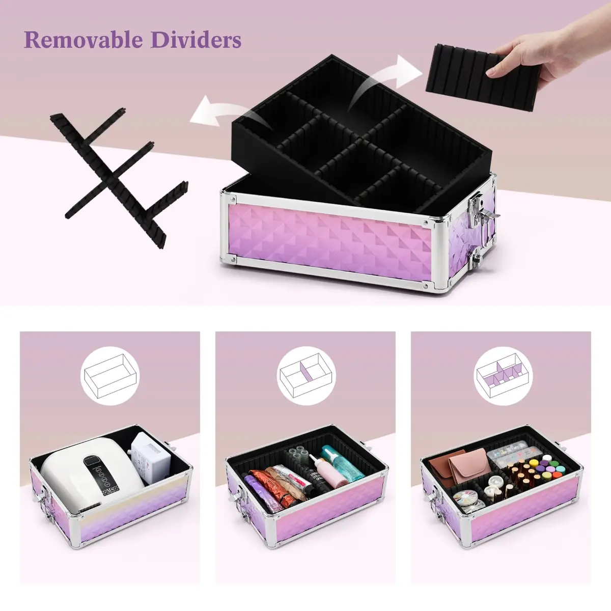 Yueieoun Makeup Case on Wheels, 4-in-1 Rolling Trolley, Gradient Purpple | Professional Makeup Travel Cart - view 5