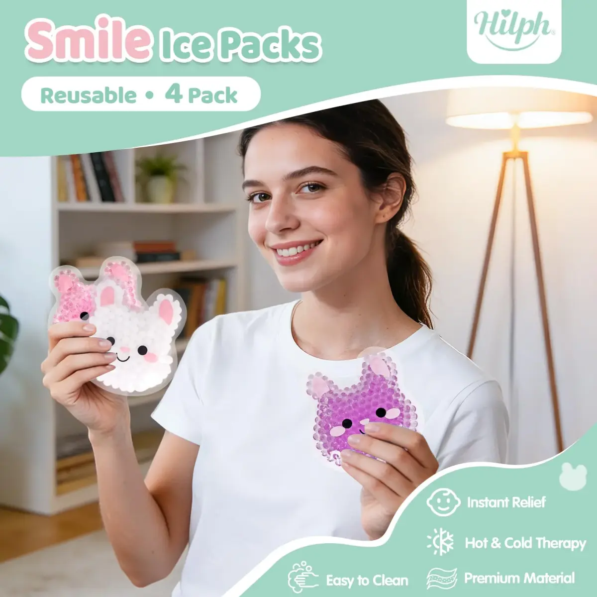 Hilph Kids Bunny Ice Packs for Boo Boos, 3 Count (3"x4.5" Each) | Natural Relief for Swelling & Headaches - view 2