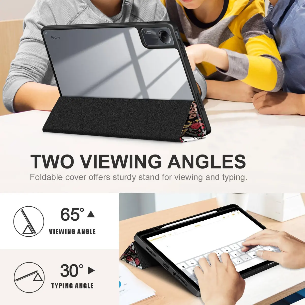 DingGuagua Case for Xiaomi Redmi Pad SE 11 inch Shockproof Cover | Auto Wake/Sleep, Transparent Back, Graffiti Design - view 2