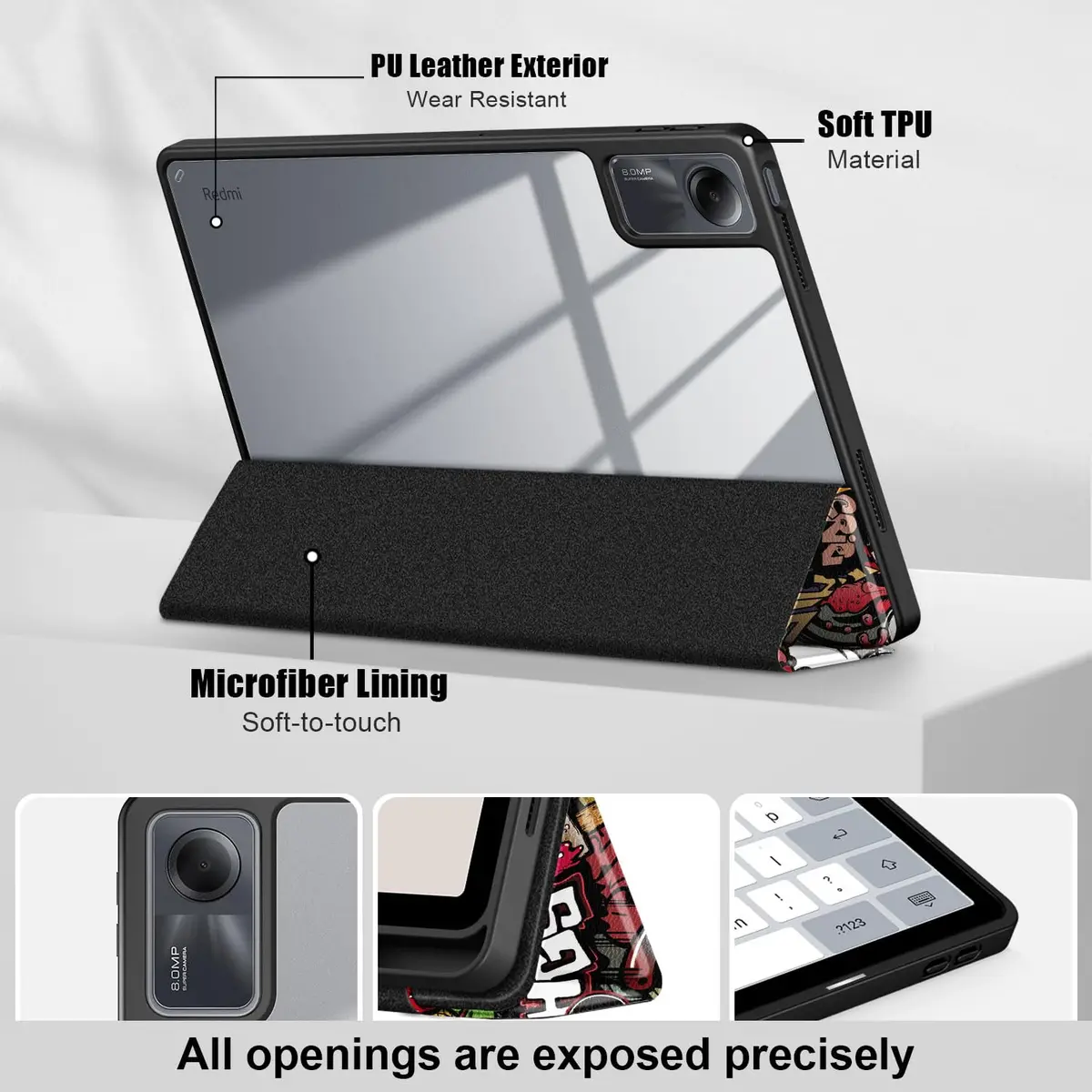 DingGuagua Case for Xiaomi Redmi Pad SE 11 inch Shockproof Cover | Auto Wake/Sleep, Transparent Back, Graffiti Design - view 3