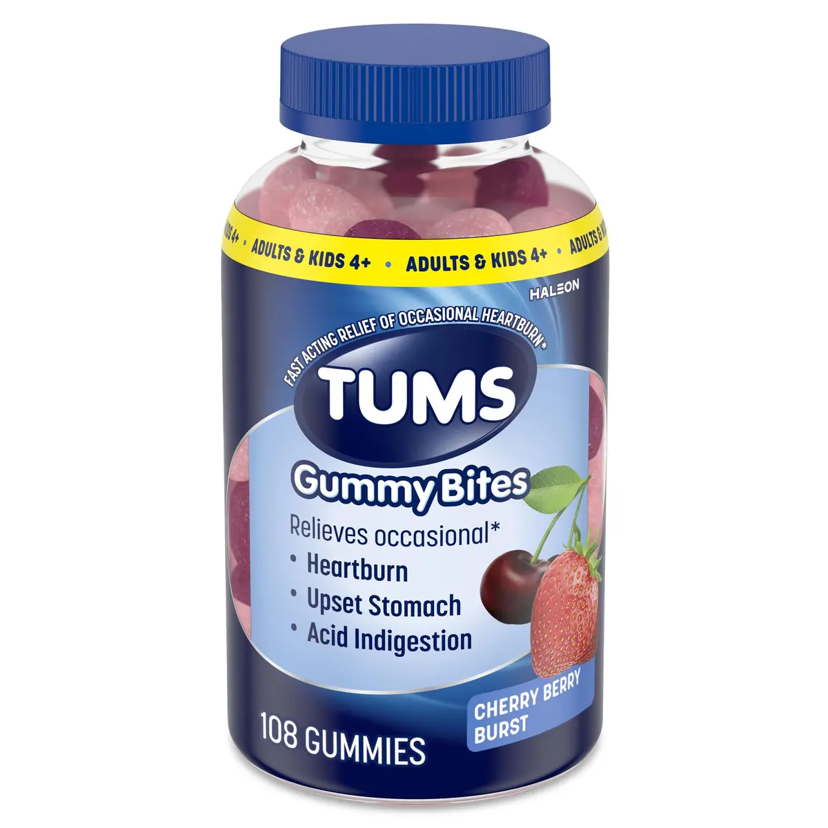 TUMS Gummy Bites Antacid Tablets Cherry Berry Burst 108 Count | Fast-Acting Relief for Occasional Heartburn - main product image