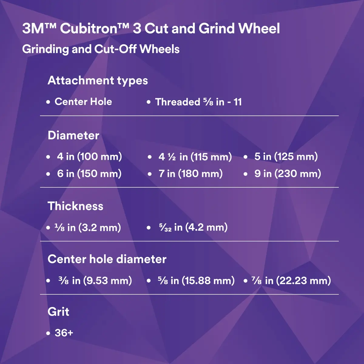 3M Cubitron 3 Cut and Grind Wheel, 36+ Grit, T27, 7 in x 5/32 in x 7/8 in | Long-lasting ceramic abrasive - view 9
