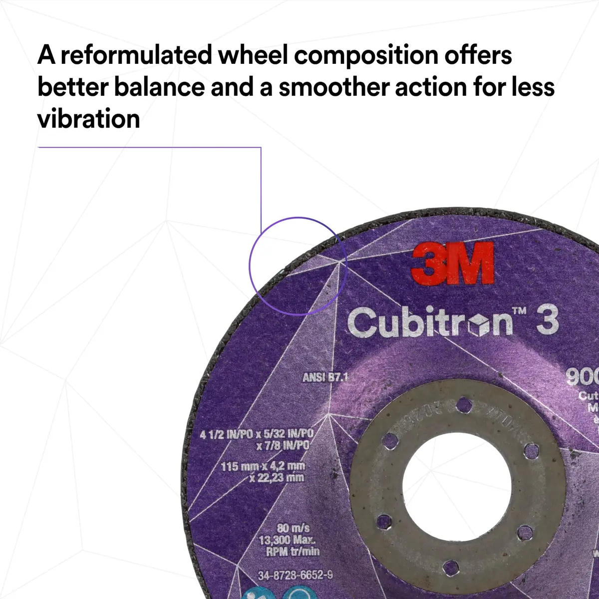 3M Cubitron 3 Cut and Grind Wheel, 36+, T27, 9 in x 1/8 in x 7/8 in, Longer Life - view 6