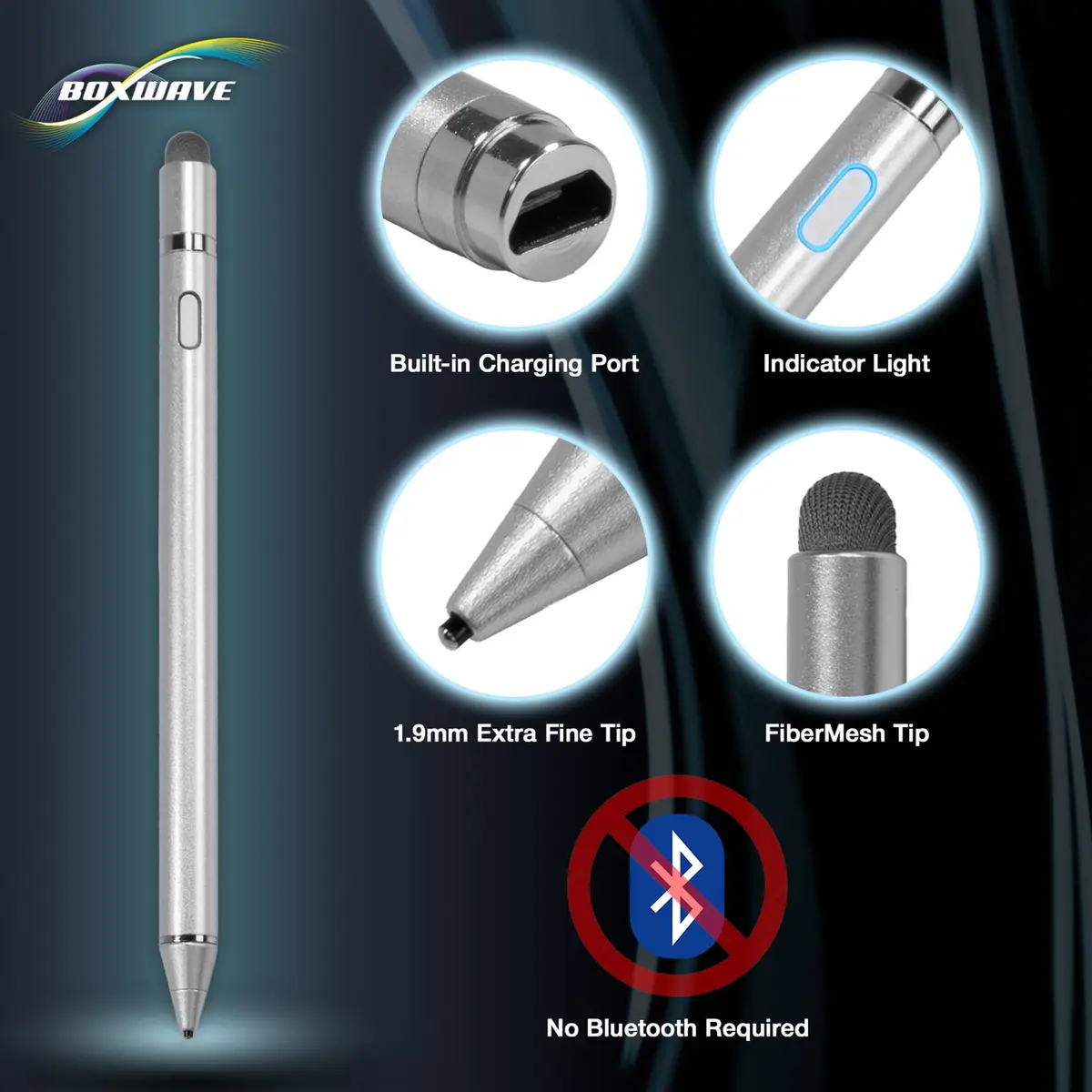 BoxWave Stylus Pen Compatible with Xiaomi Pad 6 | Ultra Fine Tip, Metallic Silver - view 4