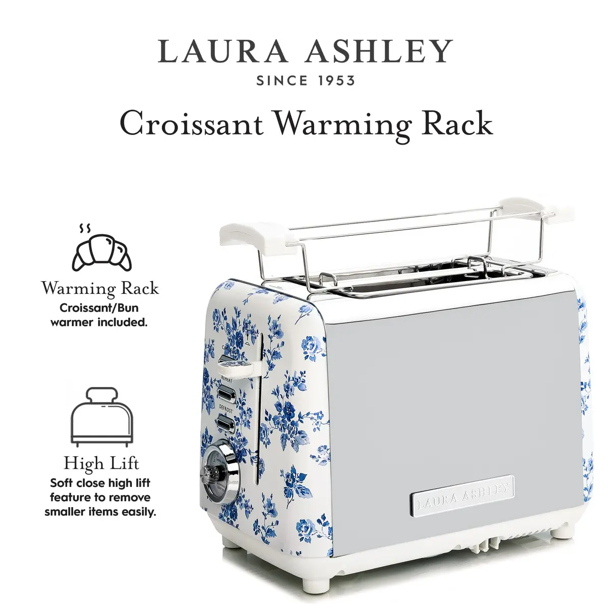 Laura Ashley China Rose 2 Slice Toaster | Wide Slot, Even Browning, 7 Levels, Compact Design - view 6