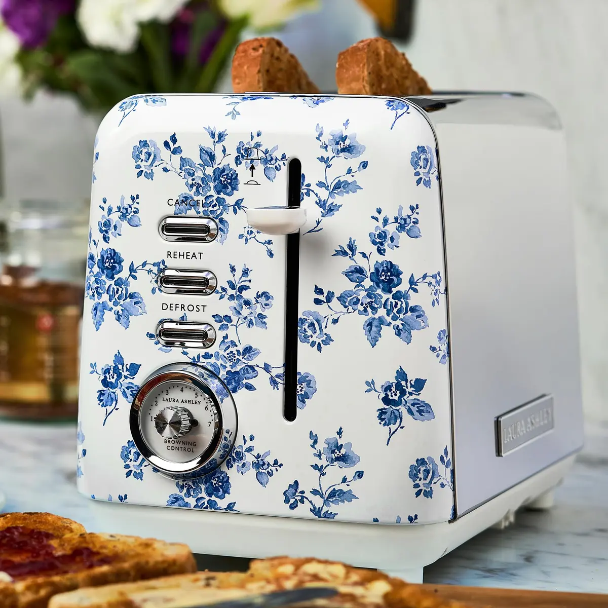 Laura Ashley China Rose 2 Slice Toaster | Wide Slot, Even Browning, 7 Levels, Compact Design - view 3