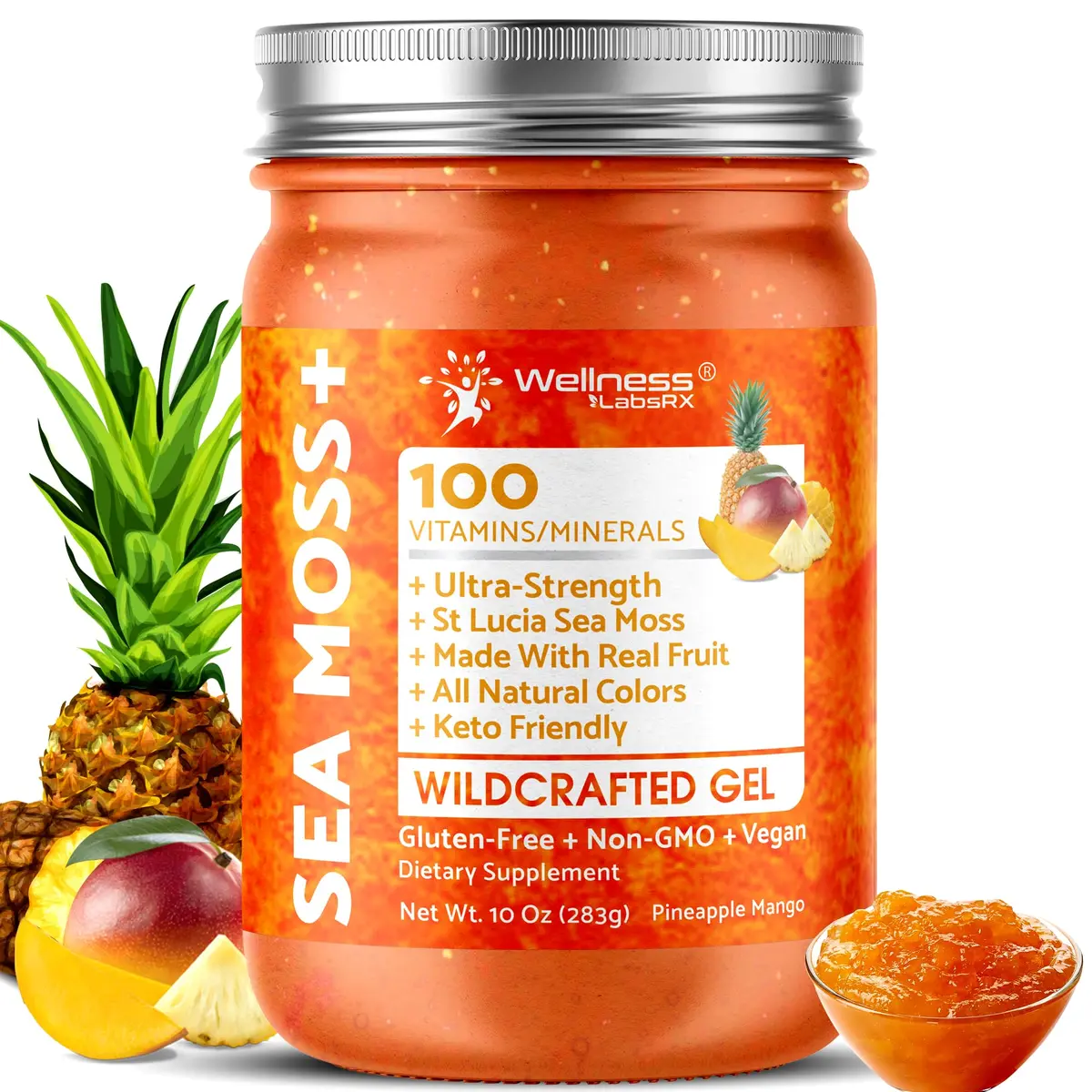 WELLNESS LABSRX Irish Sea Moss Gel Superfood Pineapple Mango 10 oz (296 ml) | Nutrient-Rich Superfood for Wellness - main product image