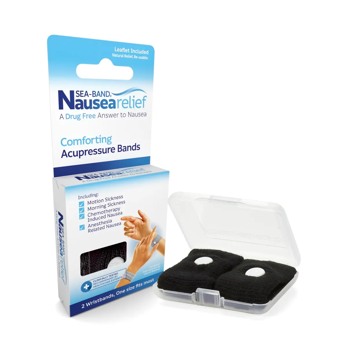 Sea-Band Anti-Nausea Acupressure Wristbands, 1 Pair, Black | Clinically Proven Drug-Free Nausea Relief - main product image