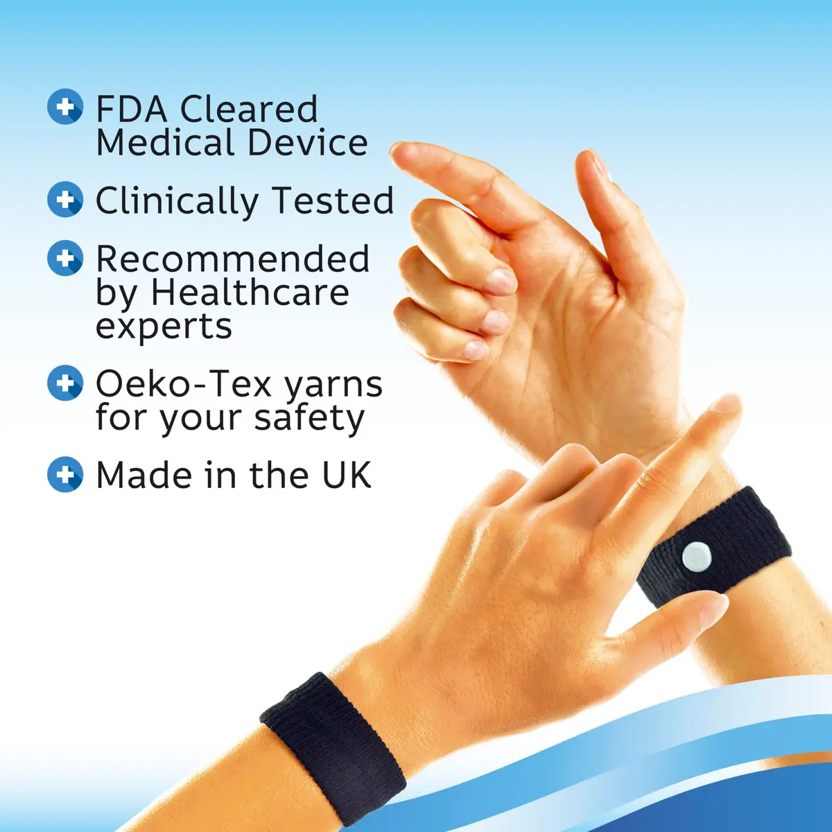 Sea-Band Anti-Nausea Acupressure Wristbands, 1 Pair, Black | Clinically Proven Drug-Free Nausea Relief - view 2
