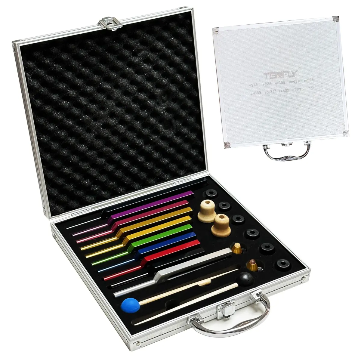 TENFLY Solfeggio Tuning Fork Set 10-Piece Aluminum Alloy with Gift Box | Accurate Frequencies for Sound Therapy - main product image