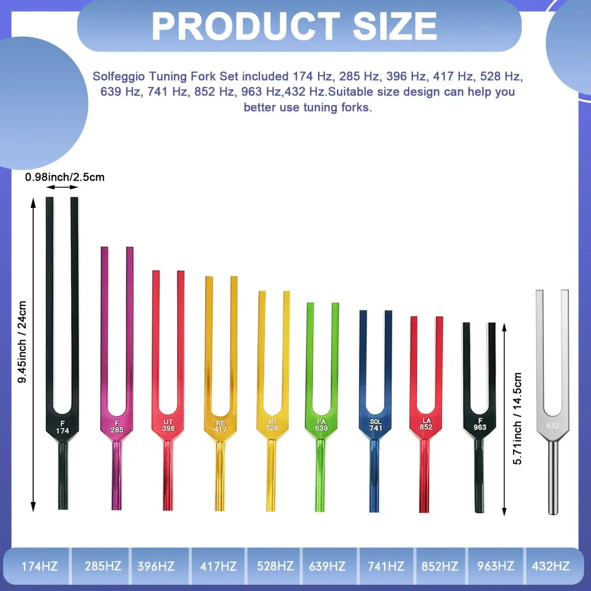 TENFLY Solfeggio Tuning Fork Set 10-Piece Aluminum Alloy with Gift Box | Accurate Frequencies for Sound Therapy - view 4