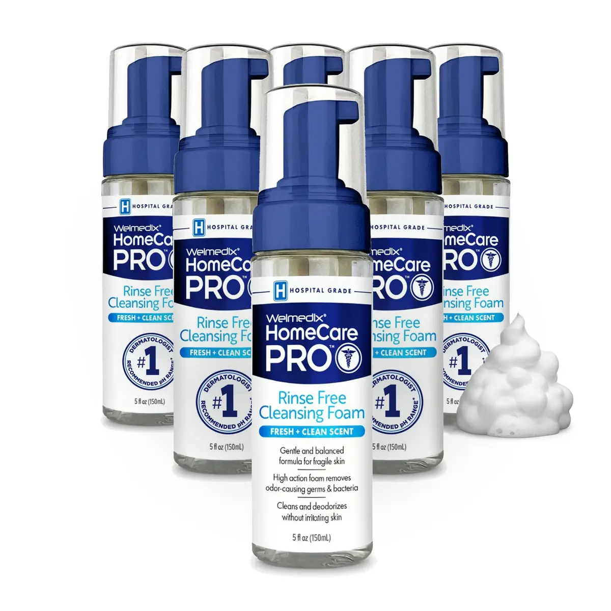 Welmedix No Rinse Cleansing Foam - 30ml (1 Fl Oz) Bottles, Pack of 6 | Hospital Grade Waterless Body Wash for Sensitive Skin - main product image