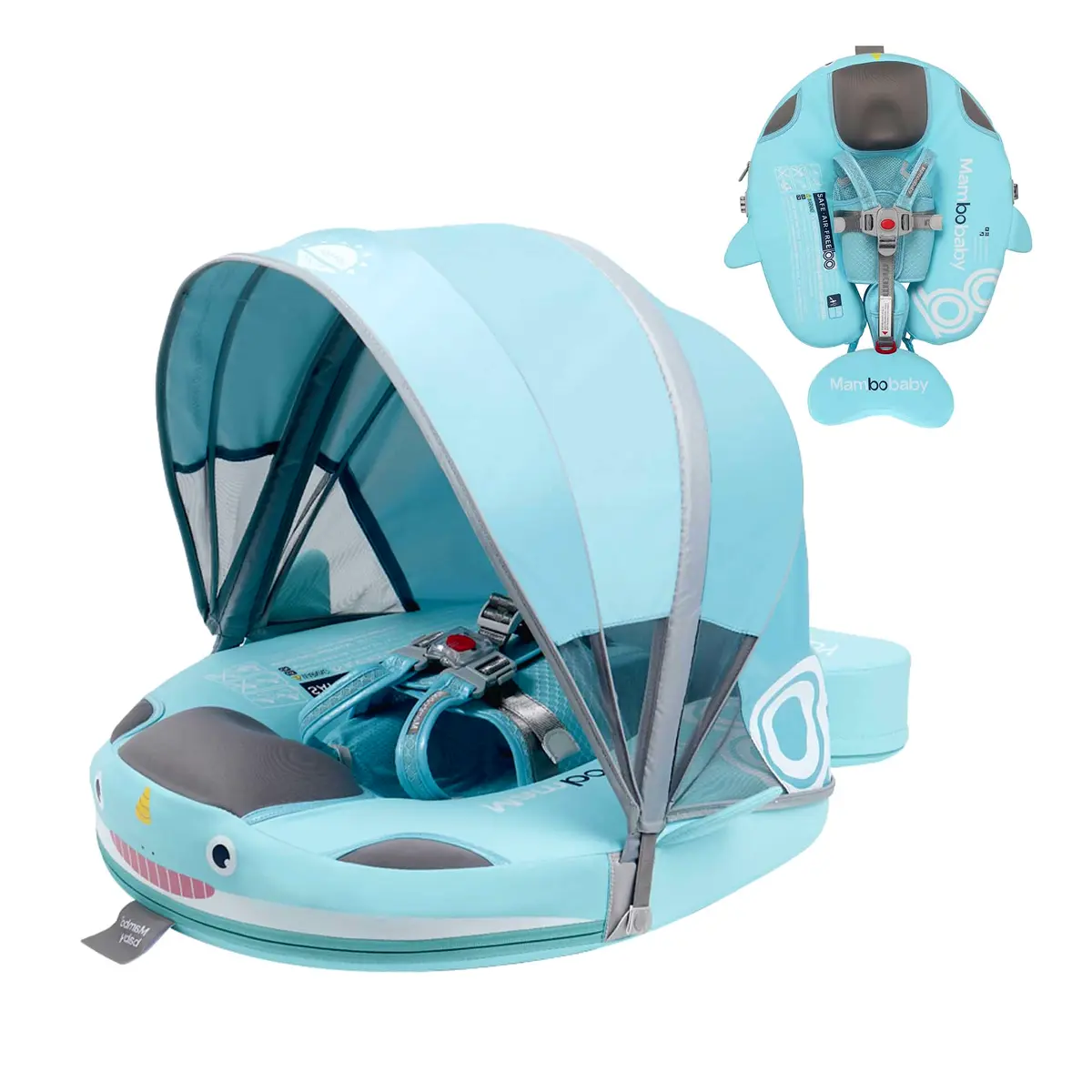 Luckclubtojoy Mambobaby Float Non-Inflatable Baby Pool Float with UPF 50+ Canopy and Tail | Full Protection for Babies 3-24 Months - main product image