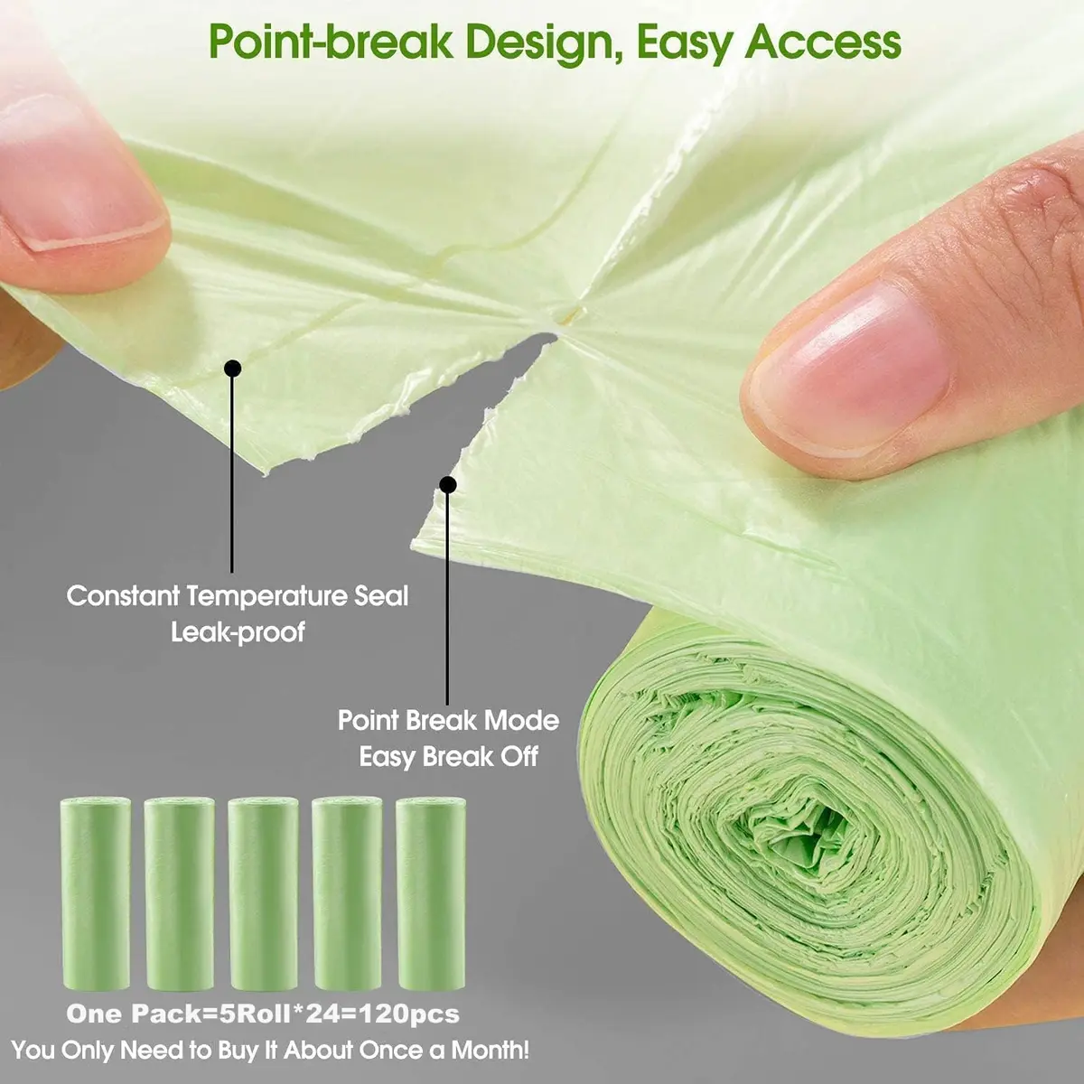 Aoriyar Compost Trash Bags 1.2 Gallon | Biodegradable & Leakproof 120 Count - view 2