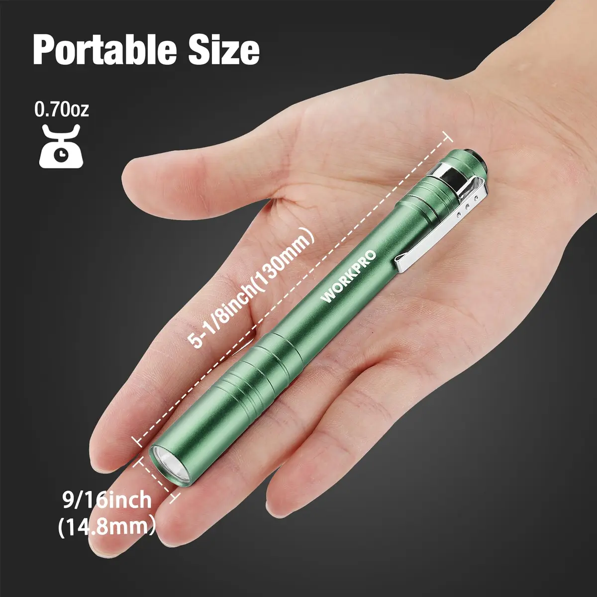 WORKPRO LED Pen Light 4-Pack Green | Pocket Flashlight with Clip & 2AAA Batteries Included - view 2