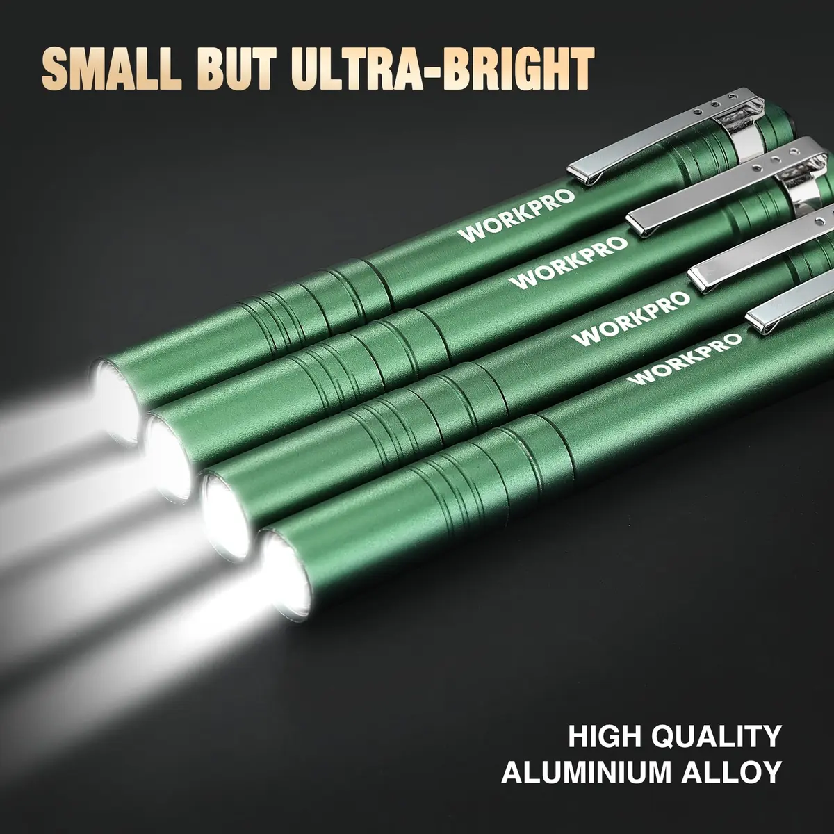 WORKPRO LED Pen Light 4-Pack Green | Pocket Flashlight with Clip & 2AAA Batteries Included - view 3