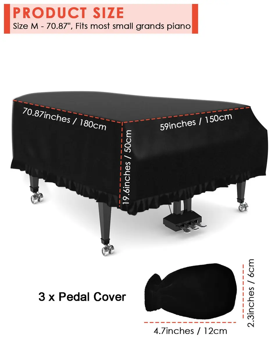 TINDTOP Grand Piano Cover, Velvet Dustproof Baby Piano Cover 180cm x 150cm x 50cm | Full Protection & Elegant Design - view 2