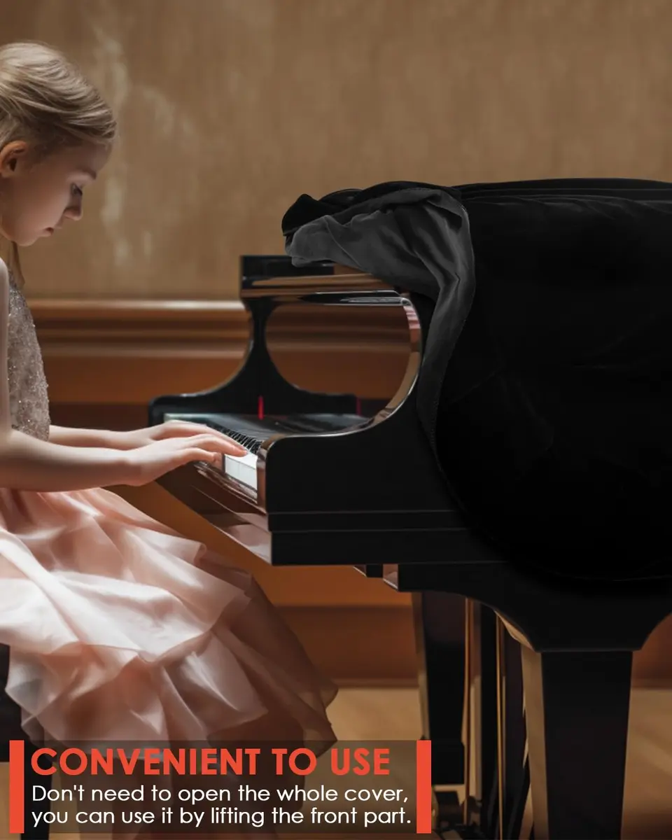 TINDTOP Grand Piano Cover, Velvet Dustproof Baby Piano Cover 180cm x 150cm x 50cm | Full Protection & Elegant Design - view 3