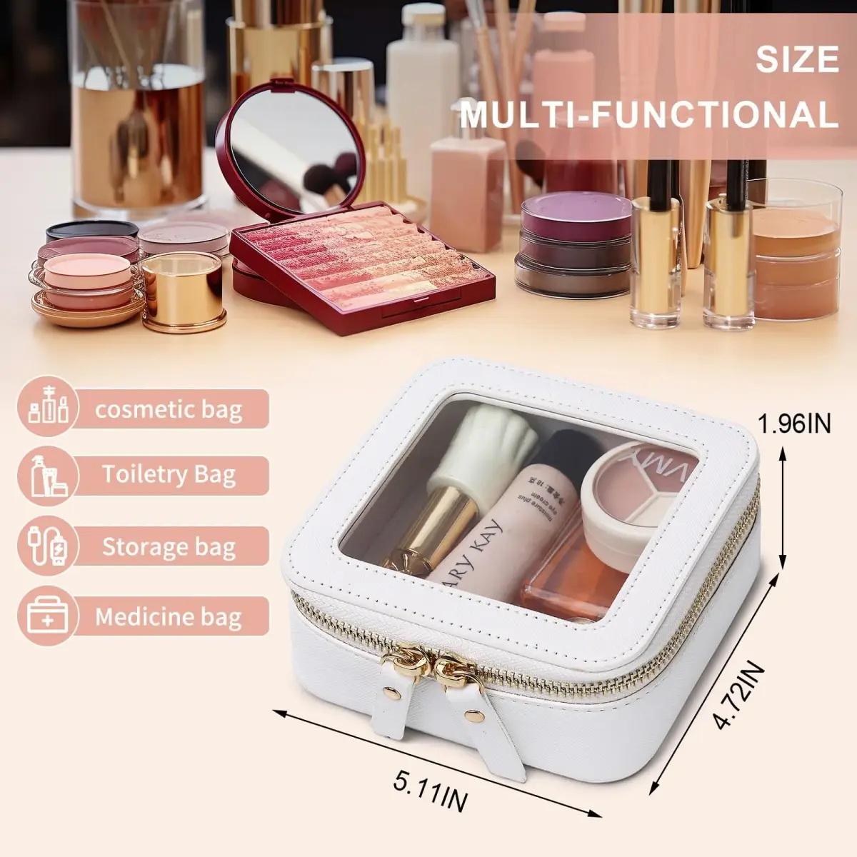 Pinkmik A/White MINI Clear Makeup Bag, TSA Approved Travel Cosmetic Case - view 3
