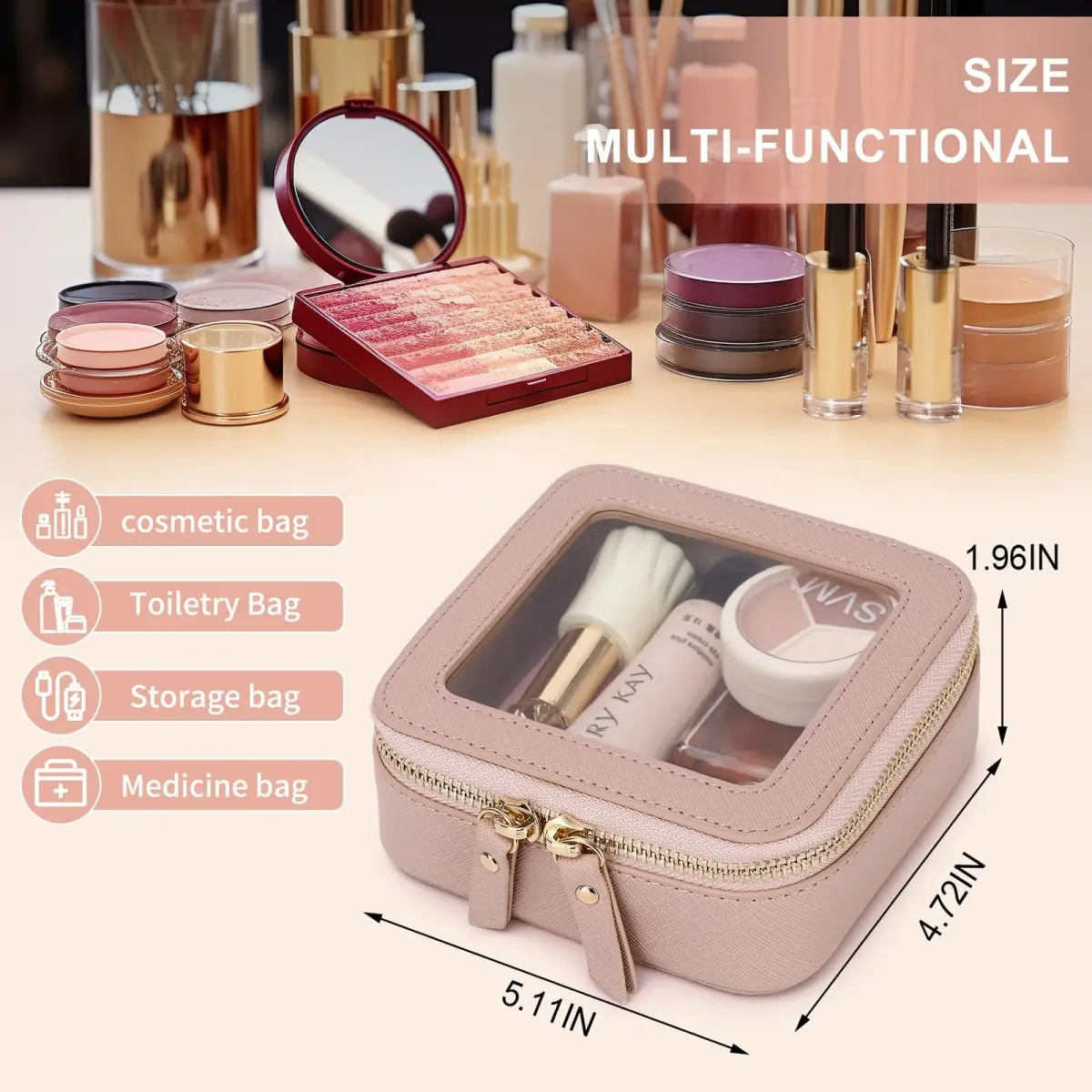 Pinkmik Pink MINI Clear Makeup Bag - TSA Approved Travel Cosmetic Case - view 3