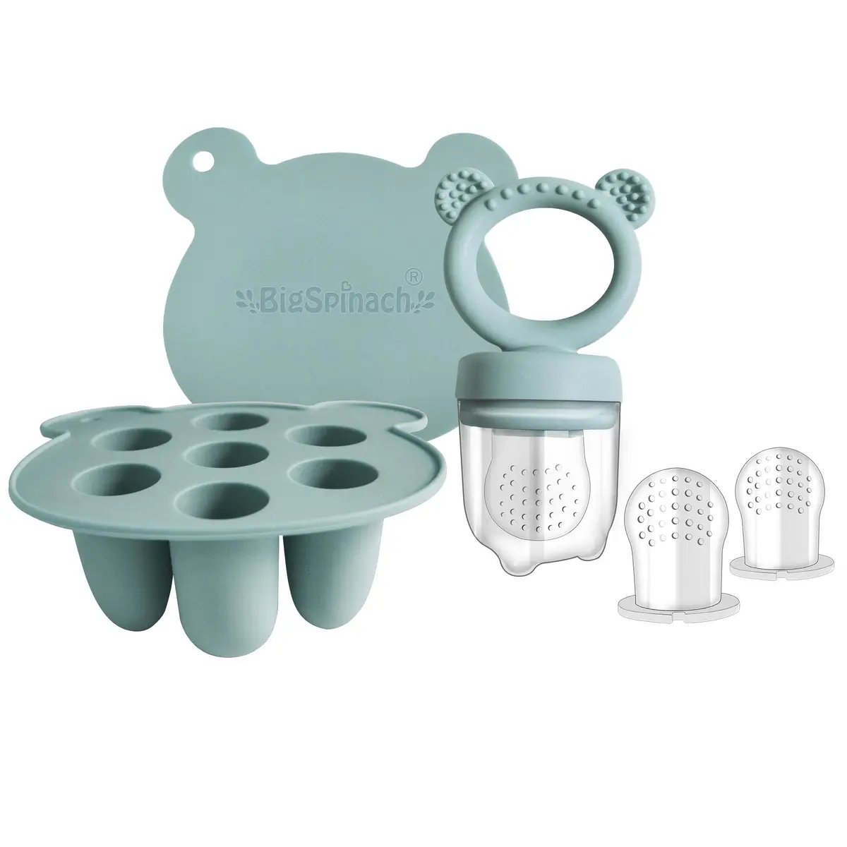 BIGSPINACH Silicone Baby Food Freezer Tray with Teething Popsicle Molds | Baby Fruit Feeder & Breastmilk Teether - main product image
