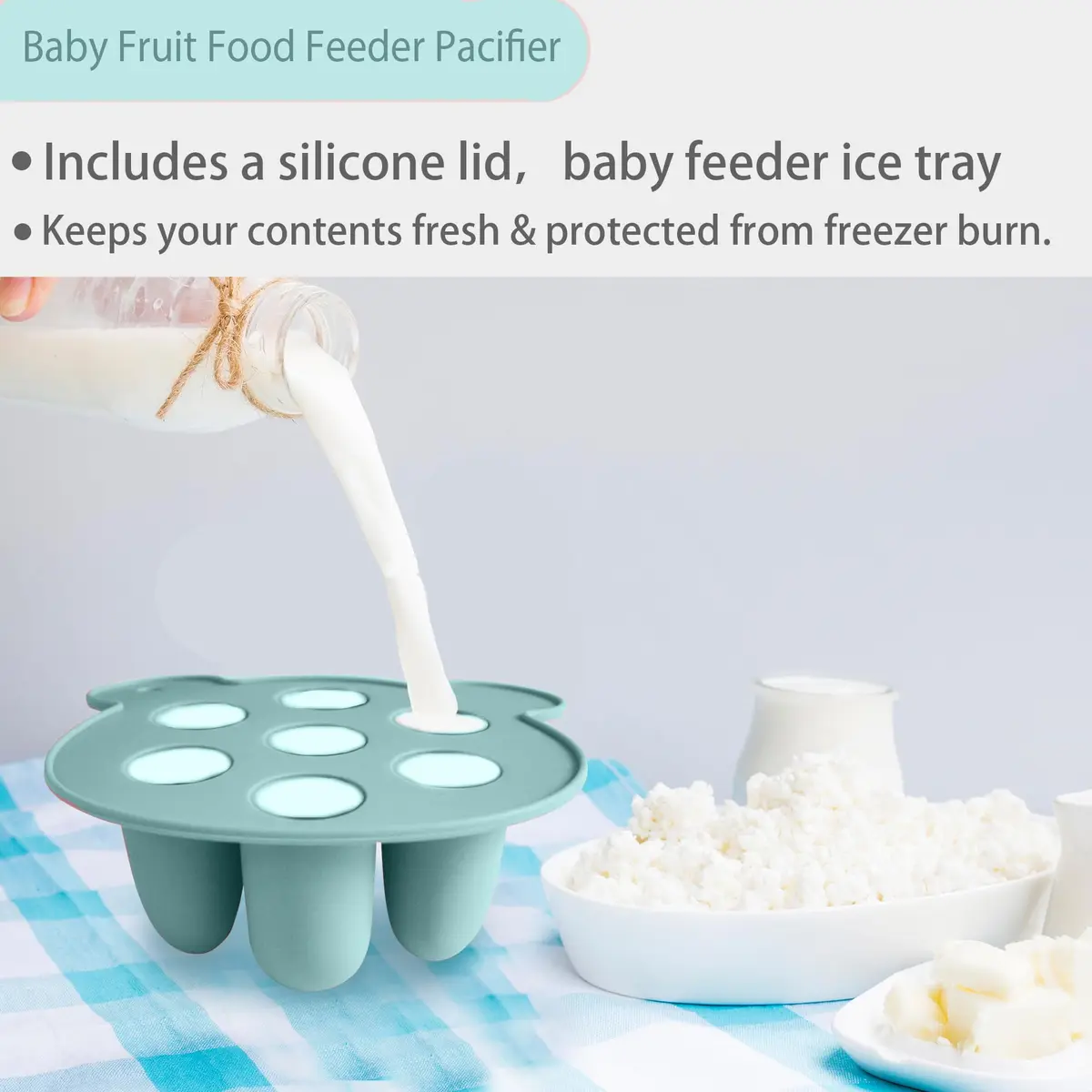BIGSPINACH Silicone Baby Food Freezer Tray with Teething Popsicle Molds | Baby Fruit Feeder & Breastmilk Teether - view 3