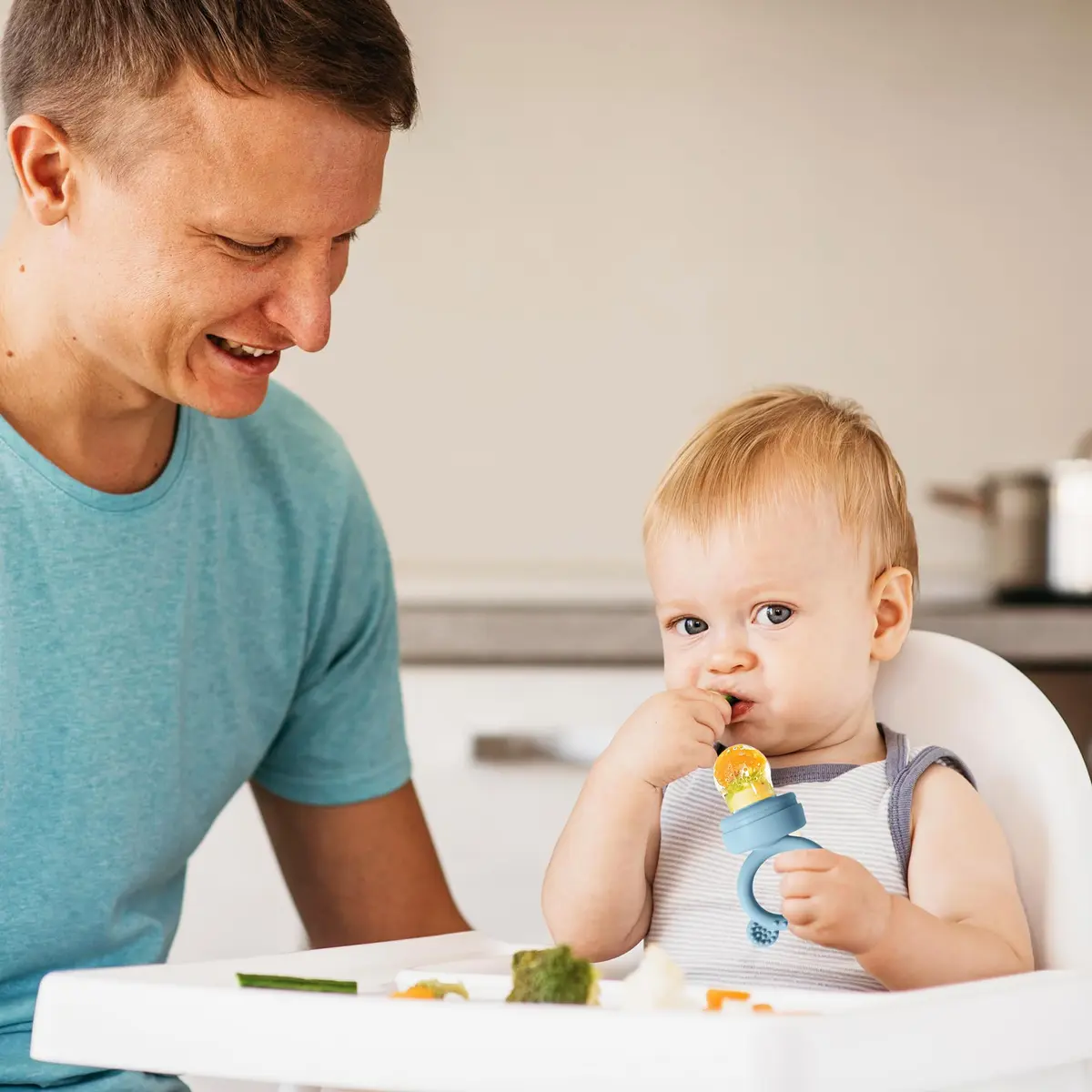 BIGSPINACH Silicone Baby Food Freezer Tray with Teething Popsicle Molds | Baby Fruit Feeder & Breastmilk Teether - view 4