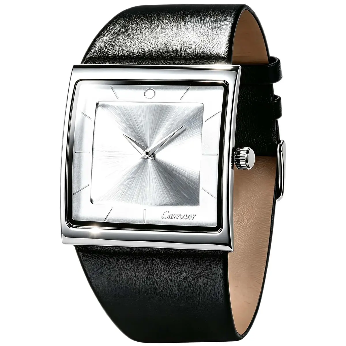 SIBOSUN Men's Square Watch Minimalist Quartz Analog Leather Strap Watch 40mm | Classic Silver Dial - main product image