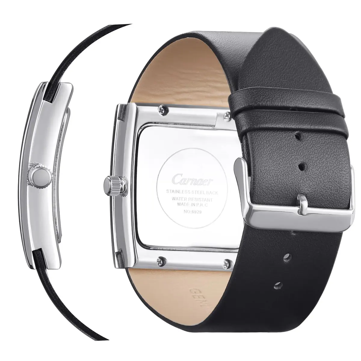 SIBOSUN Men's Square Watch Minimalist Quartz Analog Leather Strap Watch 40mm | Classic Silver Dial - view 6