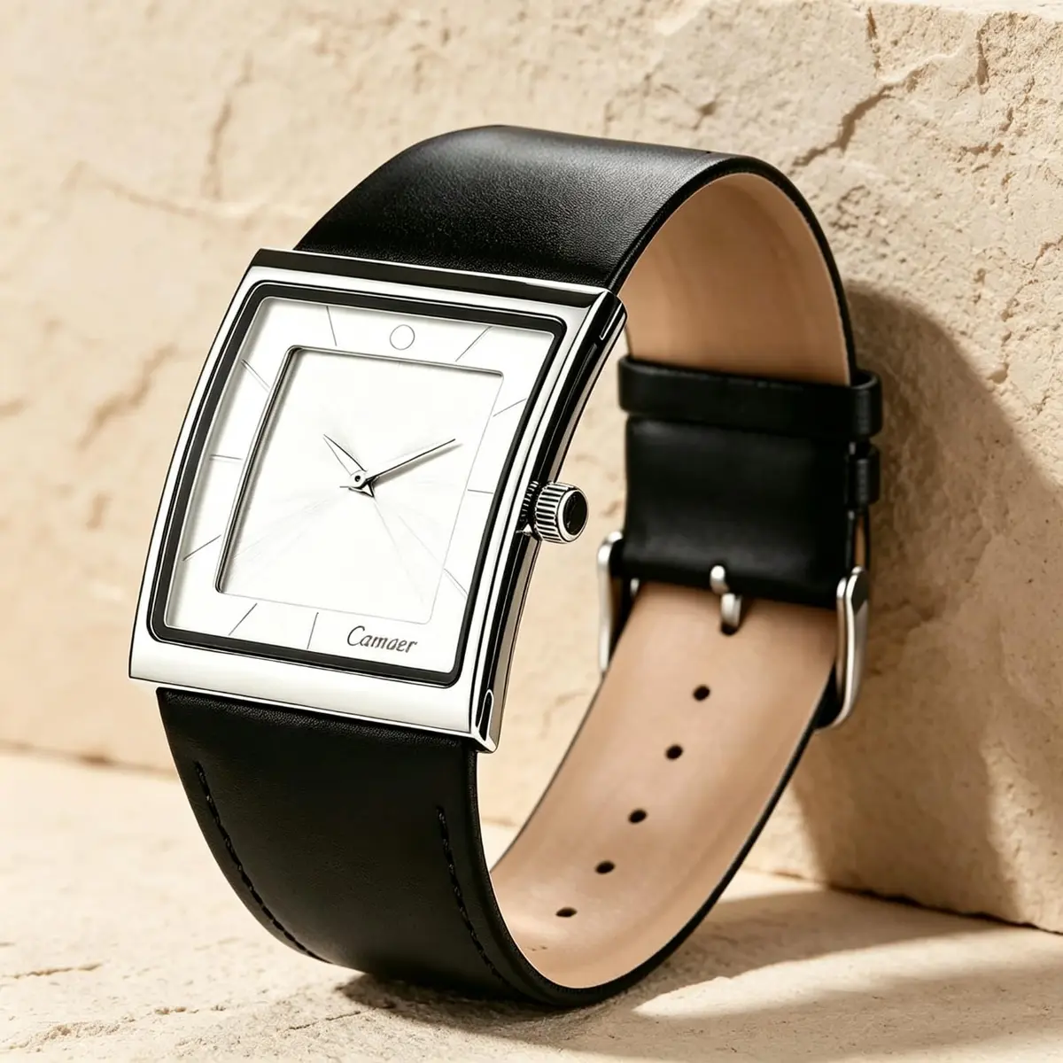 SIBOSUN Men's Square Watch Minimalist Quartz Analog Leather Strap Watch 40mm | Classic Silver Dial - view 2