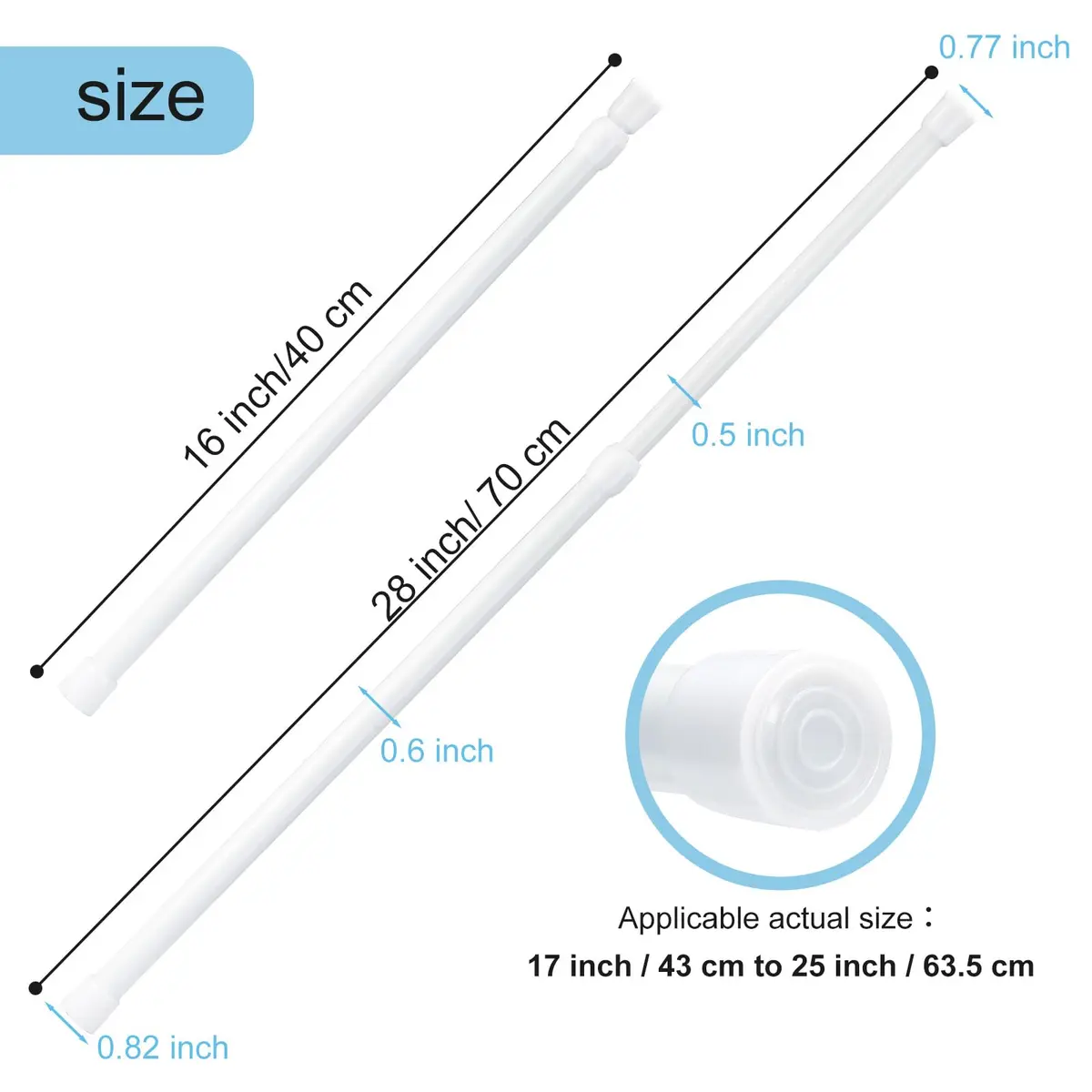 Goowin White Tension Rod 16-28 Inch | No Drilling Expandable Spring Tension Rods for Closet & Curtain - view 3