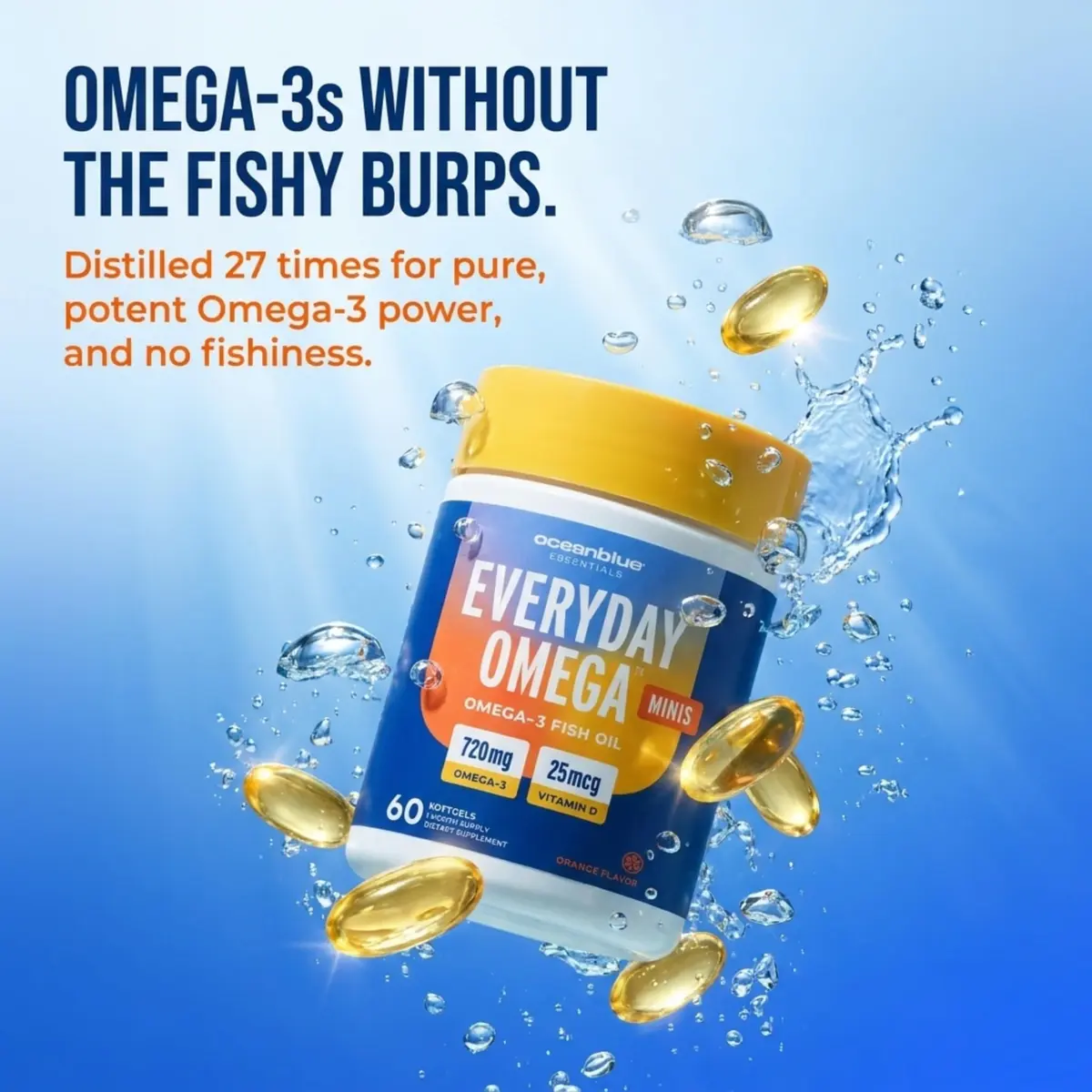 Oceanblue Essentials Omega-3 Mini Softgels 60ct | Heart & Immune Support with Vitamin D3 (70-120 chars) - view 6